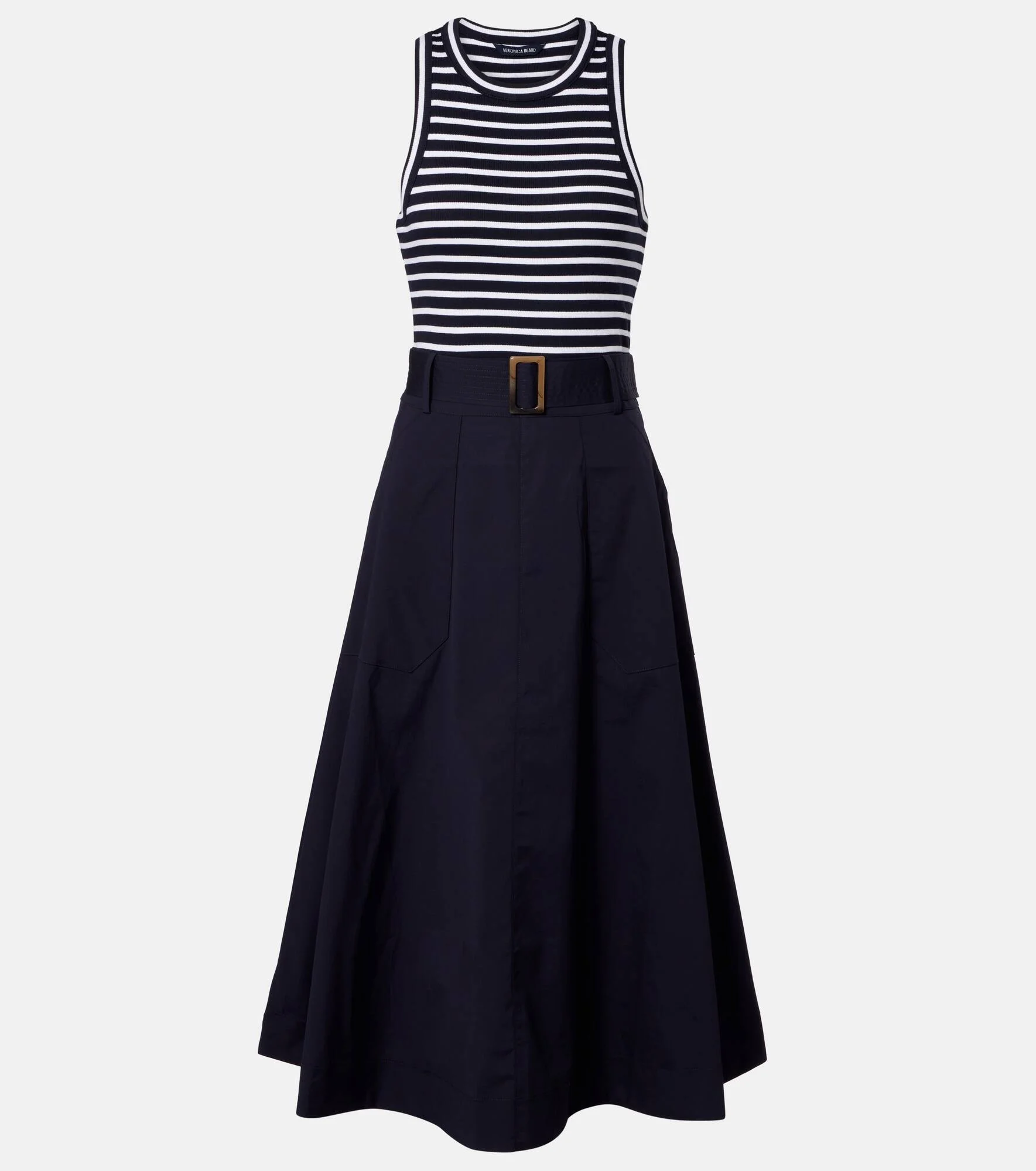 Belted cotton-blend midi dress - 1