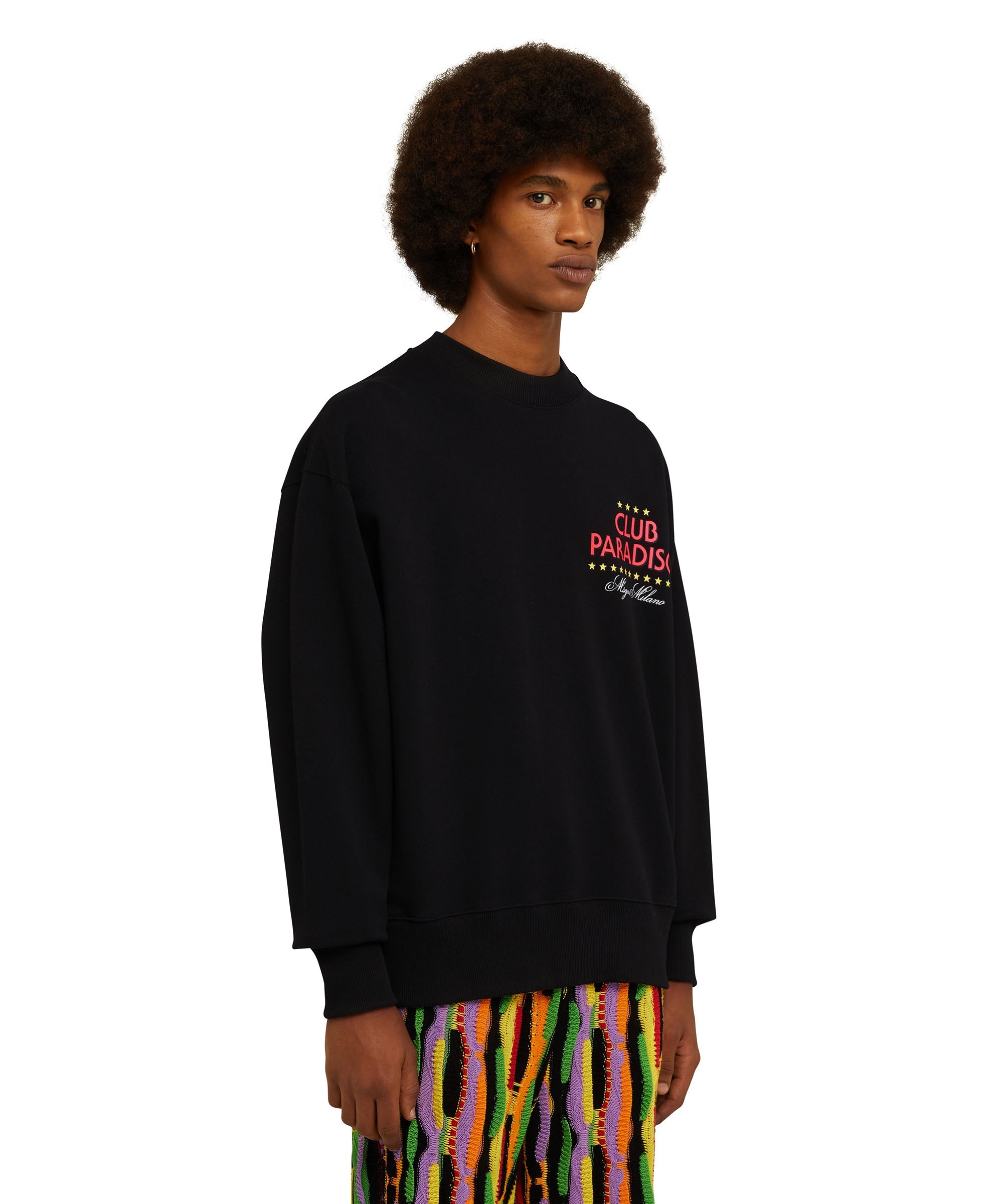 Solid color cotton crewneck sweatshirt with "club paradiso" graphic - 5