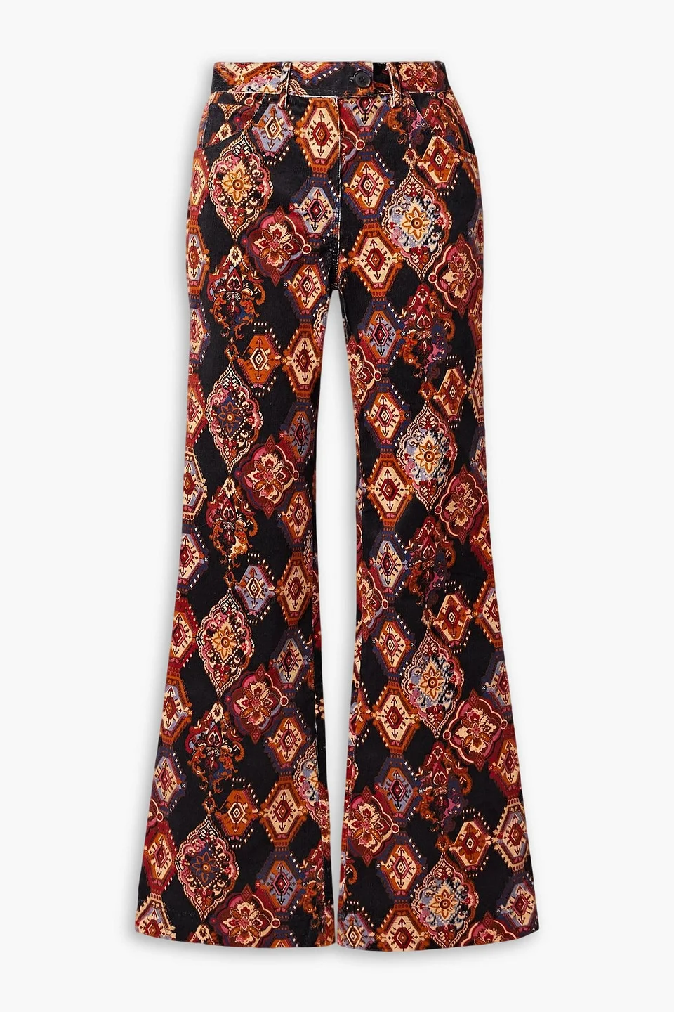 Alfie printed cotton-blend corduroy flared pants - 1
