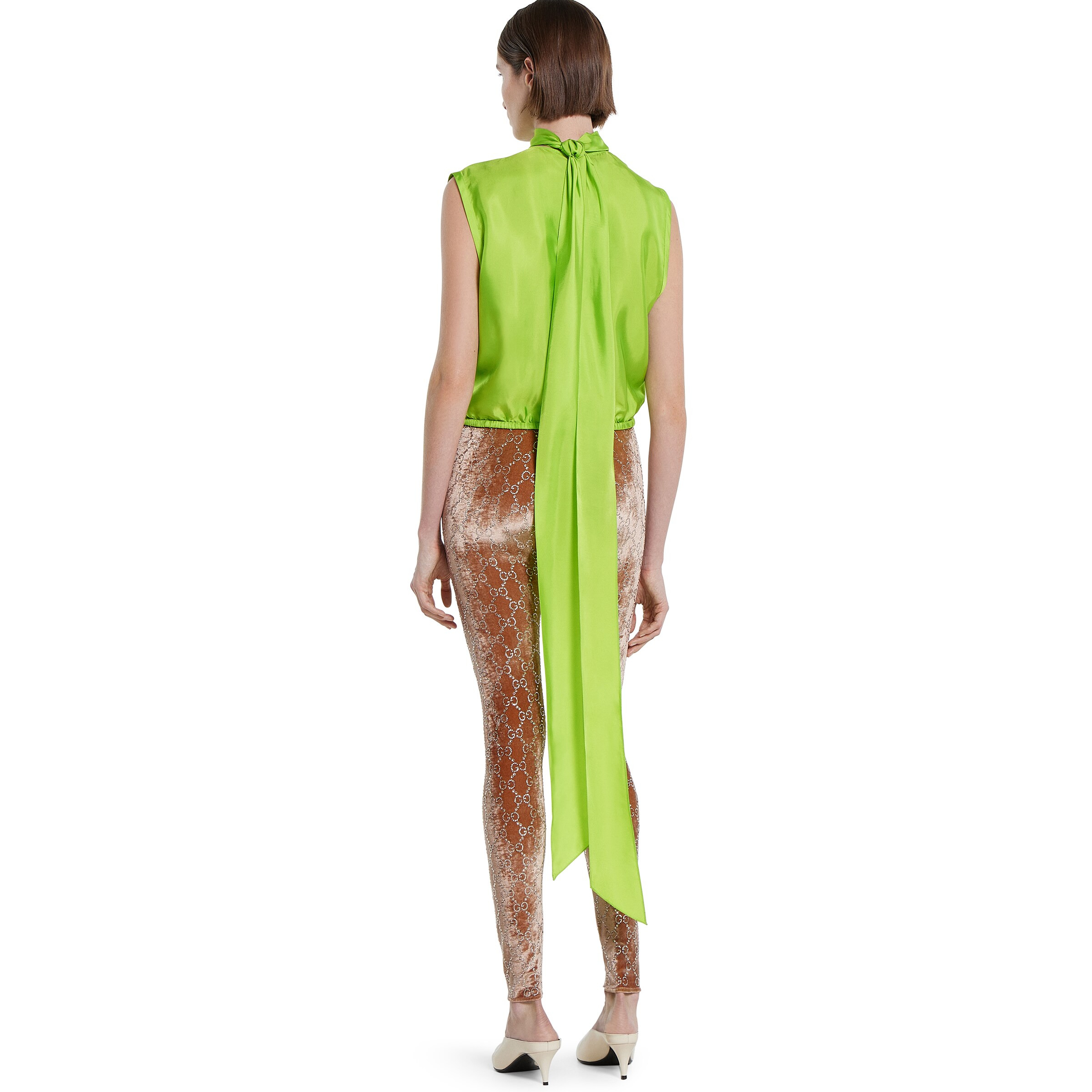 Self-tie neck bow viscose twill top - 4