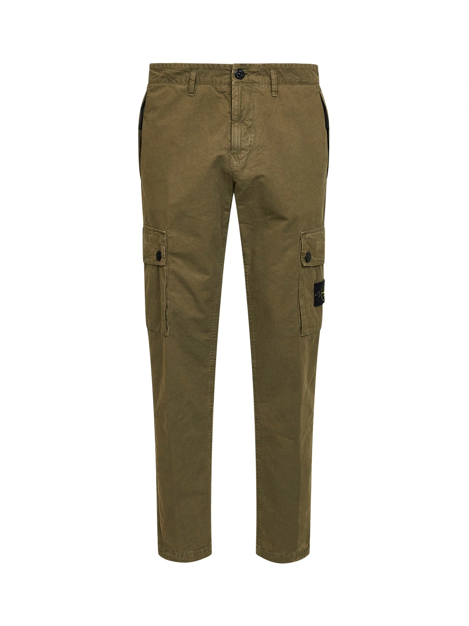 Stone Island Men Military Green Brushed Organic Cotton Canvas Cargo Trousers - 1
