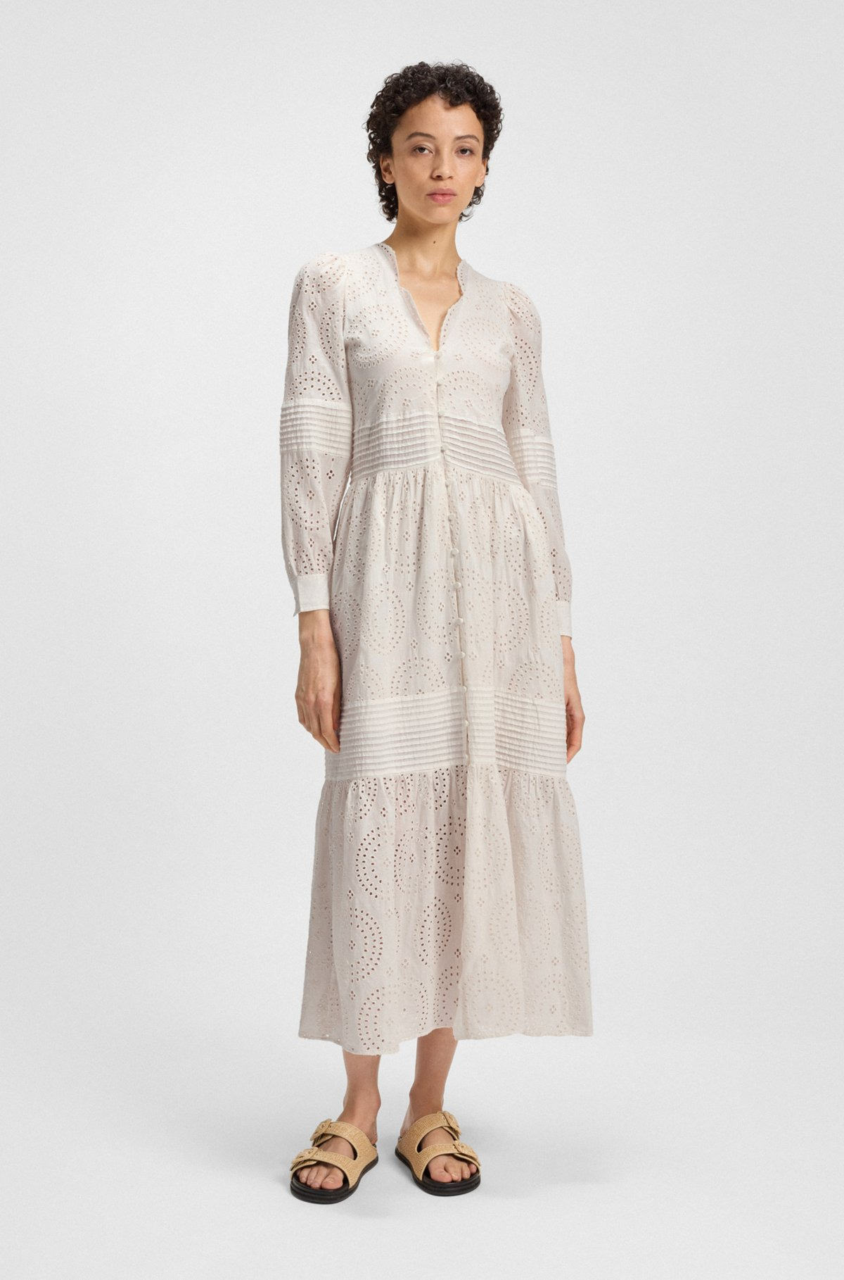 PLEAT-DETAIL DRESS IN COTTON BRODERIE - 3