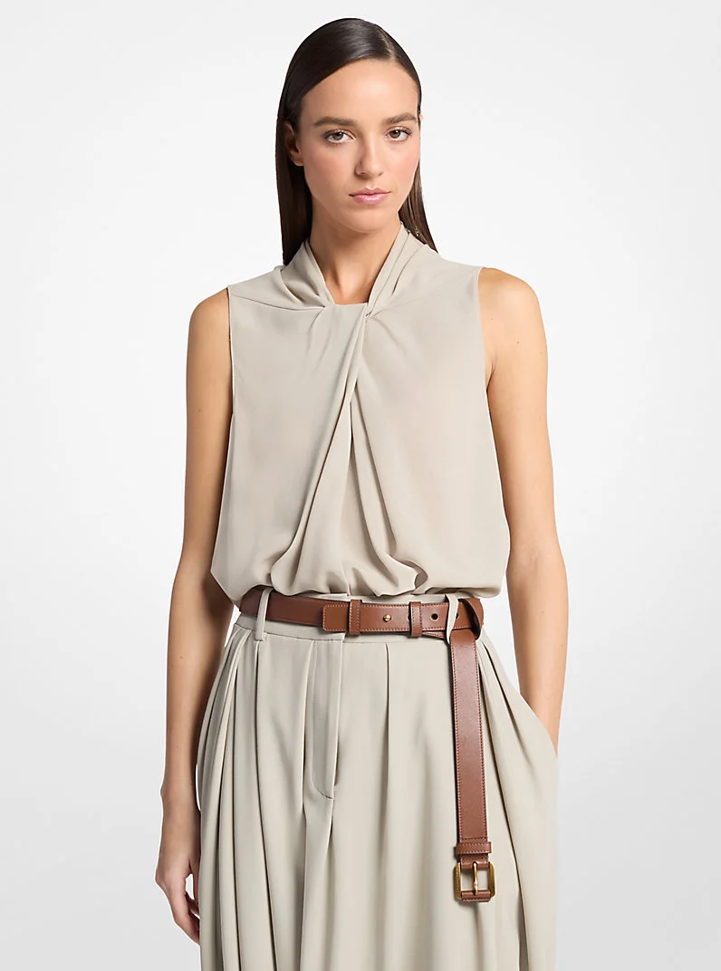 Draped Wool Crepe Sleeveless Blouse - 1