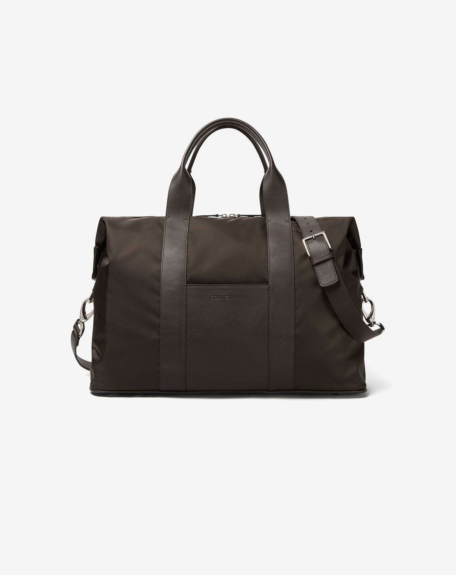 Brown nylon and leather travel bag - 1