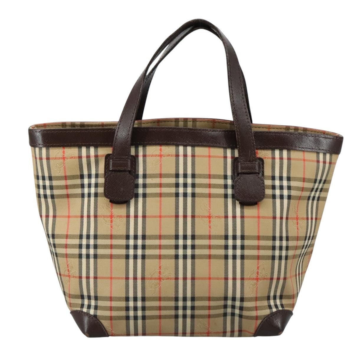 Burberry Nova Check Hand Bag Canvas Leather Beige Brown Silver - 2