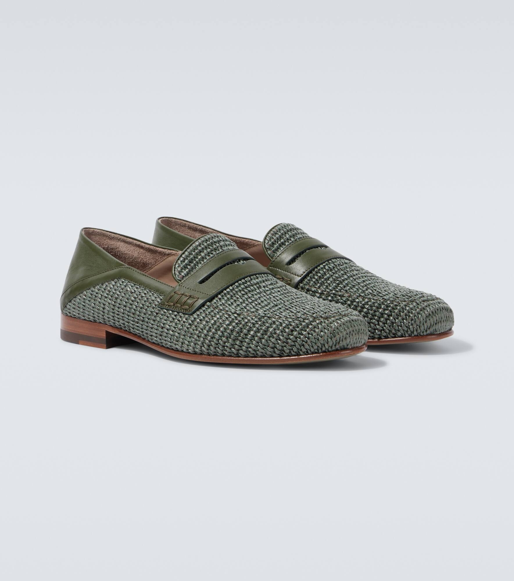 Padstow leather-trimmed raffia loafers - 5