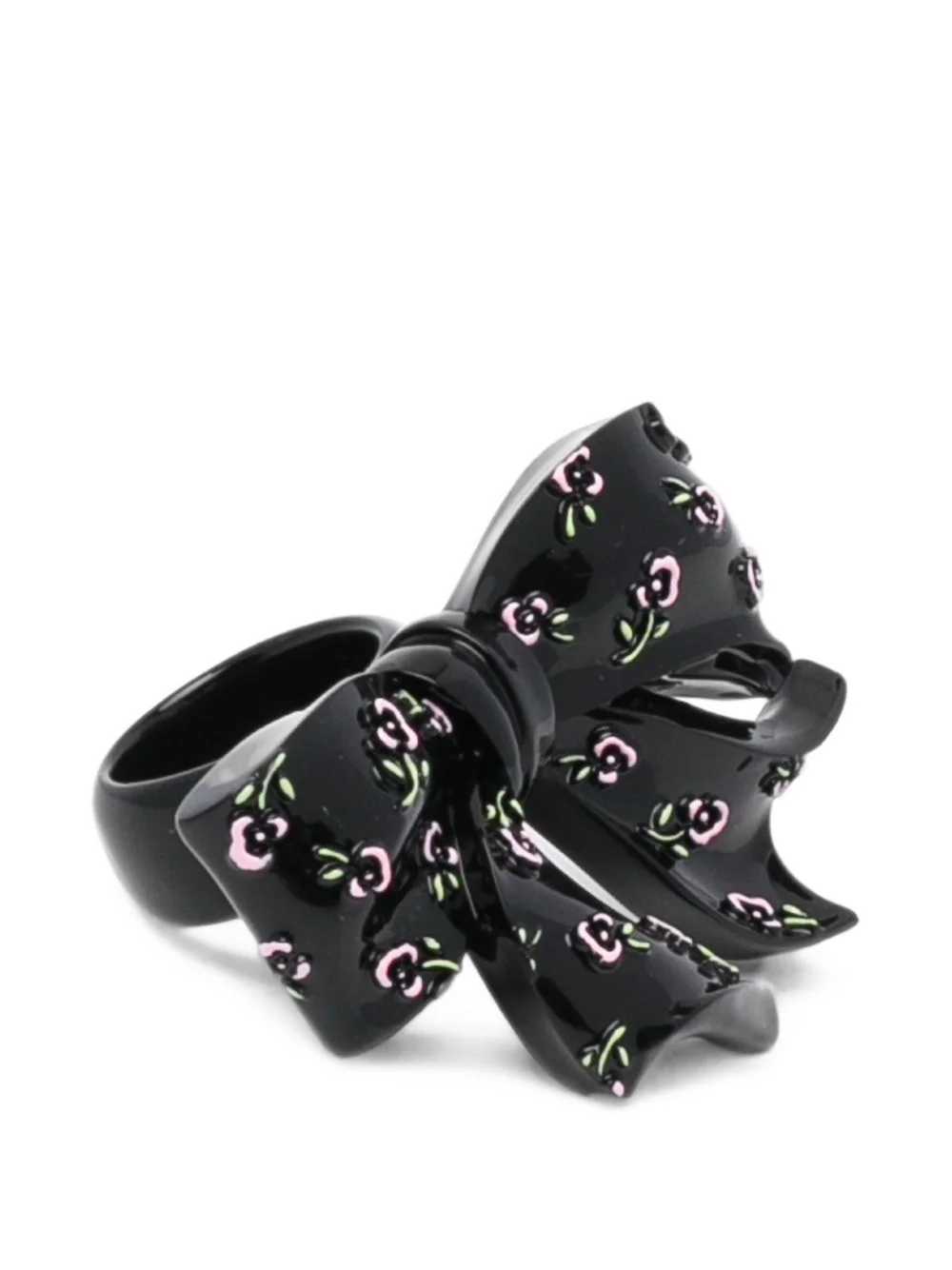floral-print embossed bow ring - 1