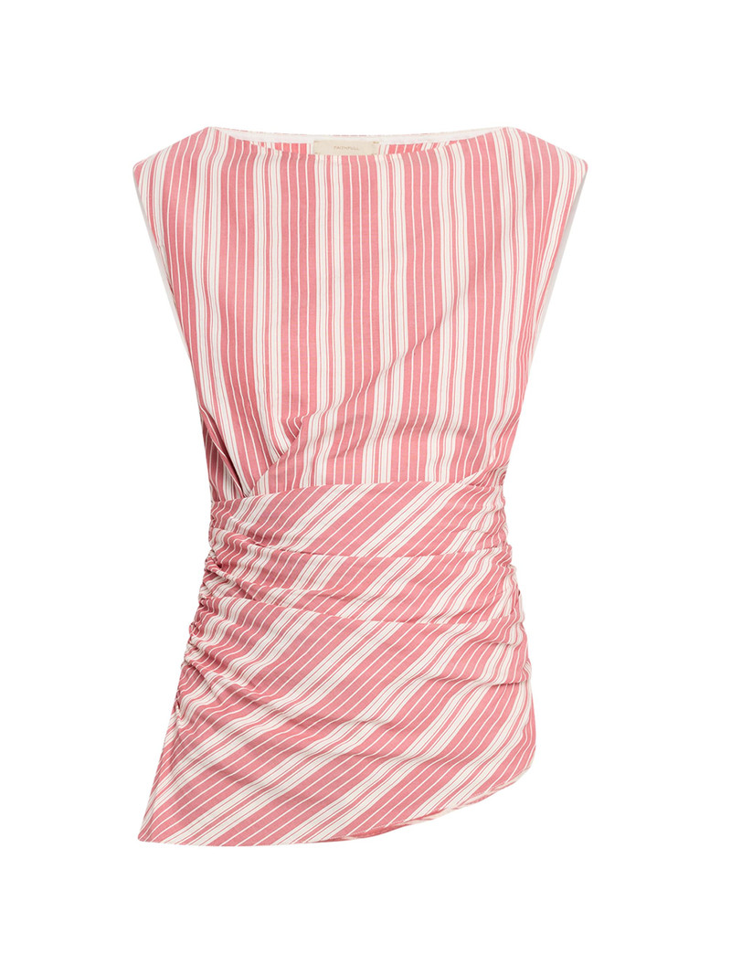Women's Reign Asymmetric Striped Cotton Top - Red Pattern 1