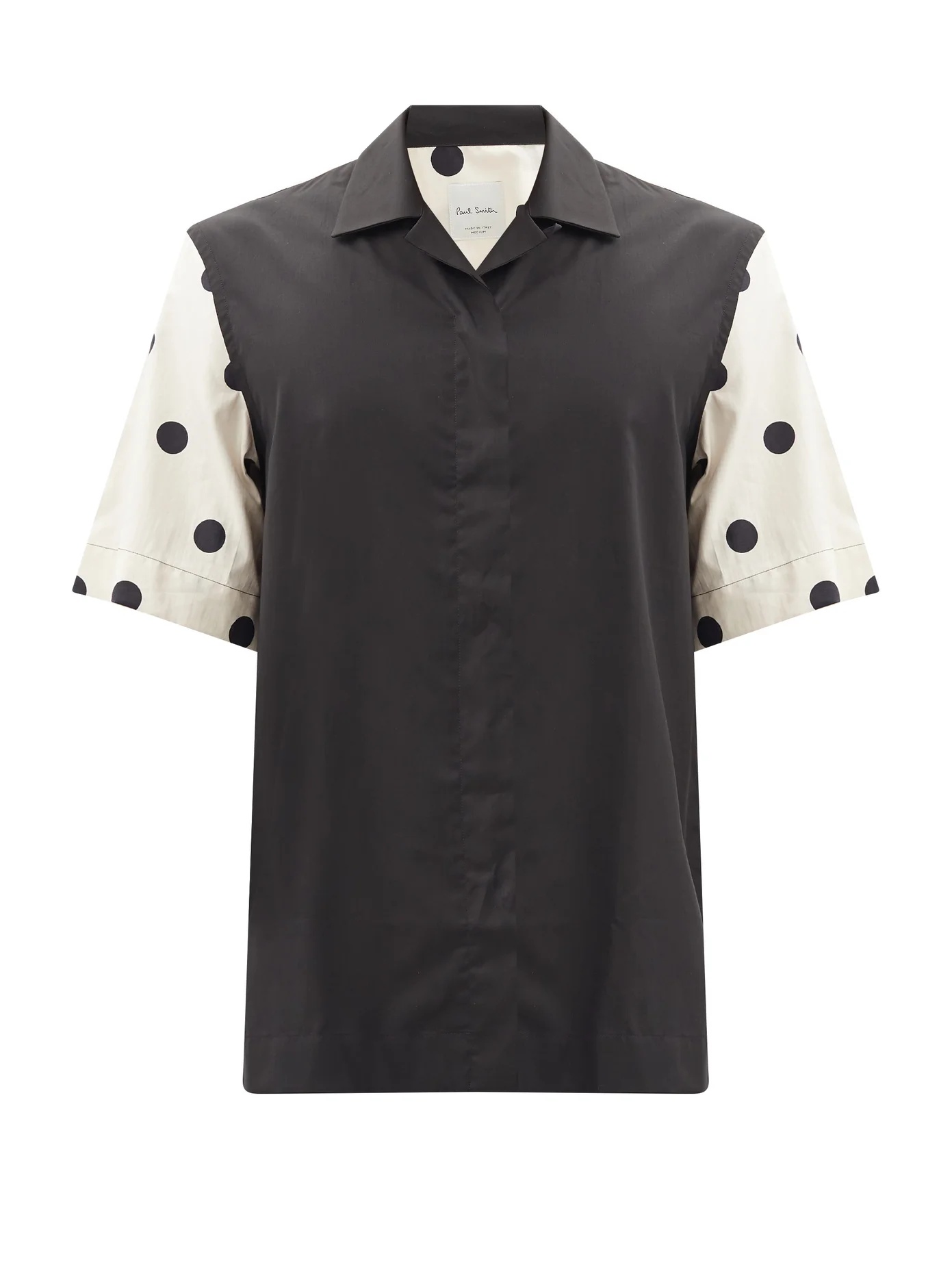 Paneled polka-dot cotton-blend poplin shirt - 1