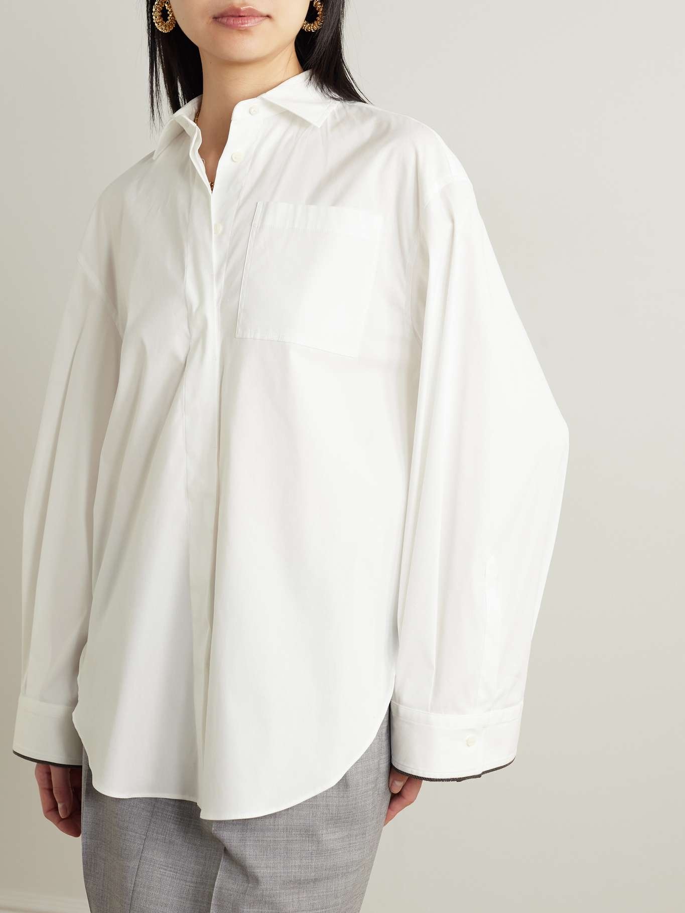 Oversized bead-embellished cotton-blend poplin shirt - 3