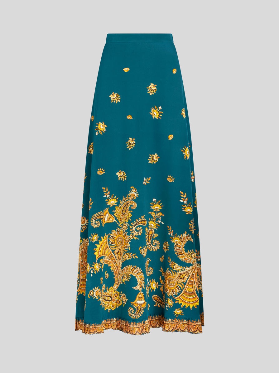 LEAFY PAISLEY SILK CRÊPE DE CHINE SKIRT - 1