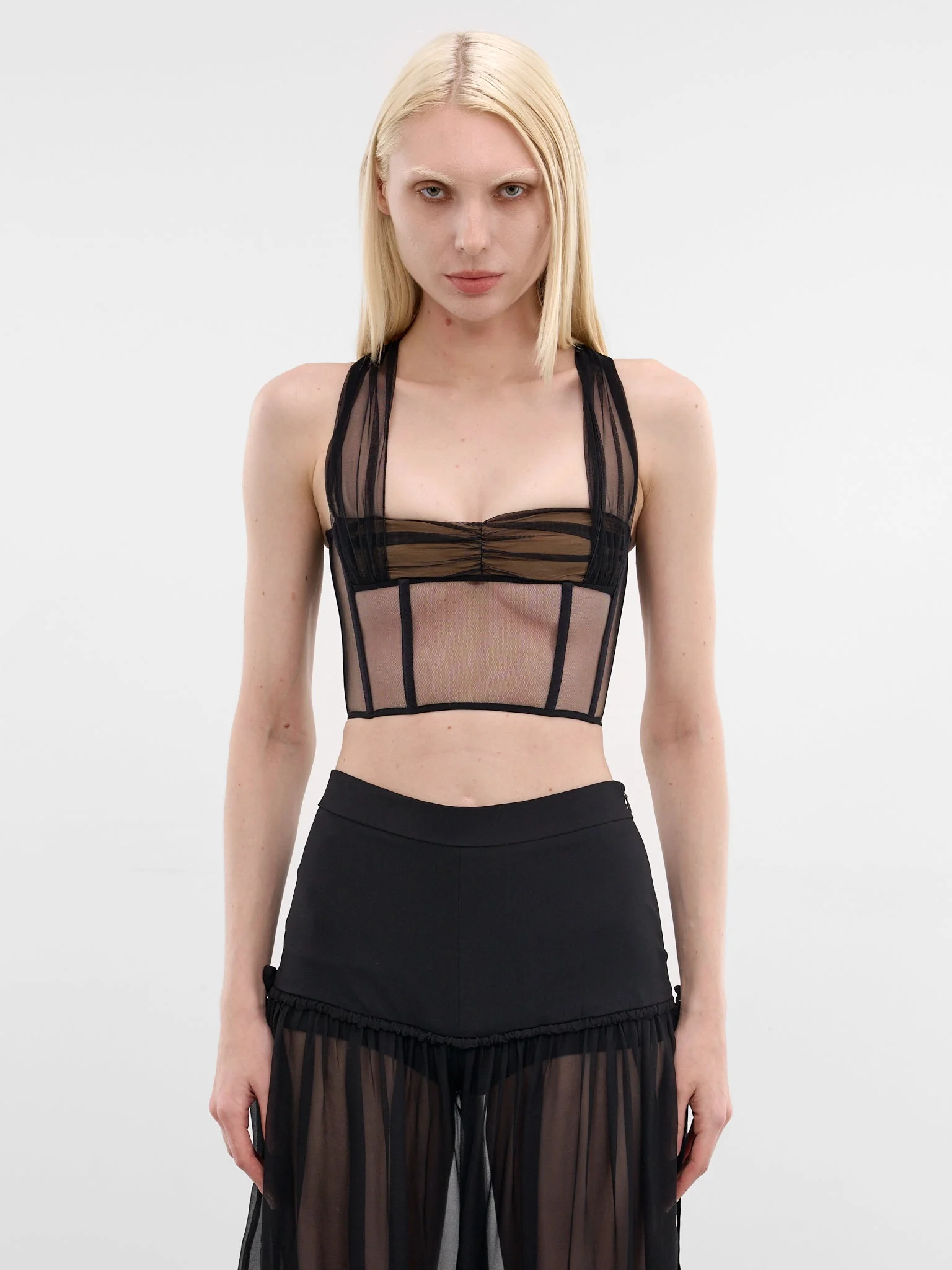 Black Padded Bra Tulle Bustier - 1