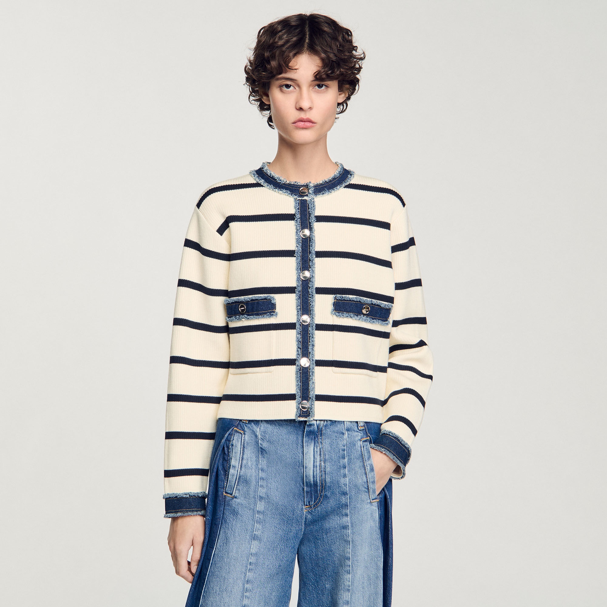 STRIPED CARDIGAN WITH DENIM DETAILS - 4