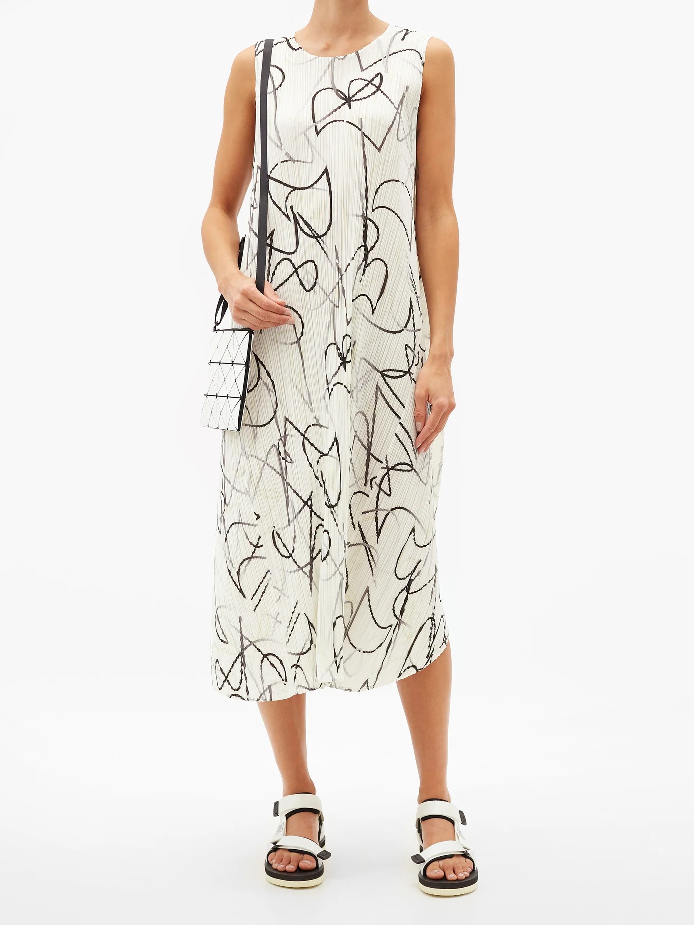 Squiggle-print technical-pleated midi dress - 2