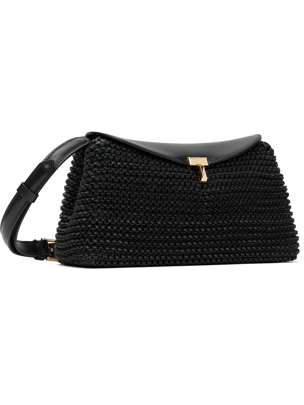 Black T-Lock Woven-Leather Clutch - 2