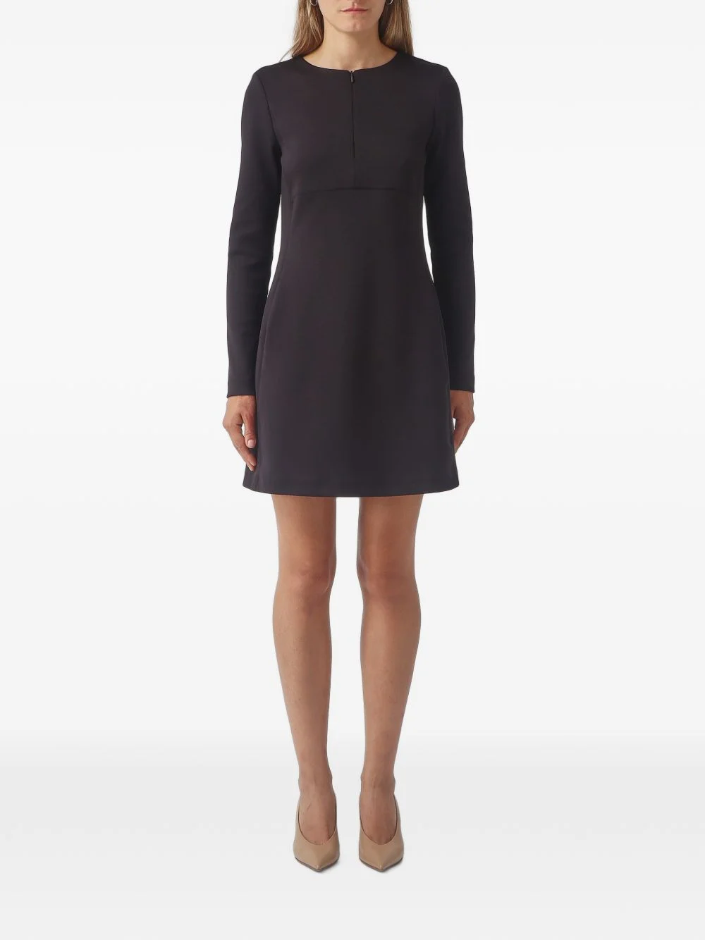 long-sleeve A-line mini dress - 1