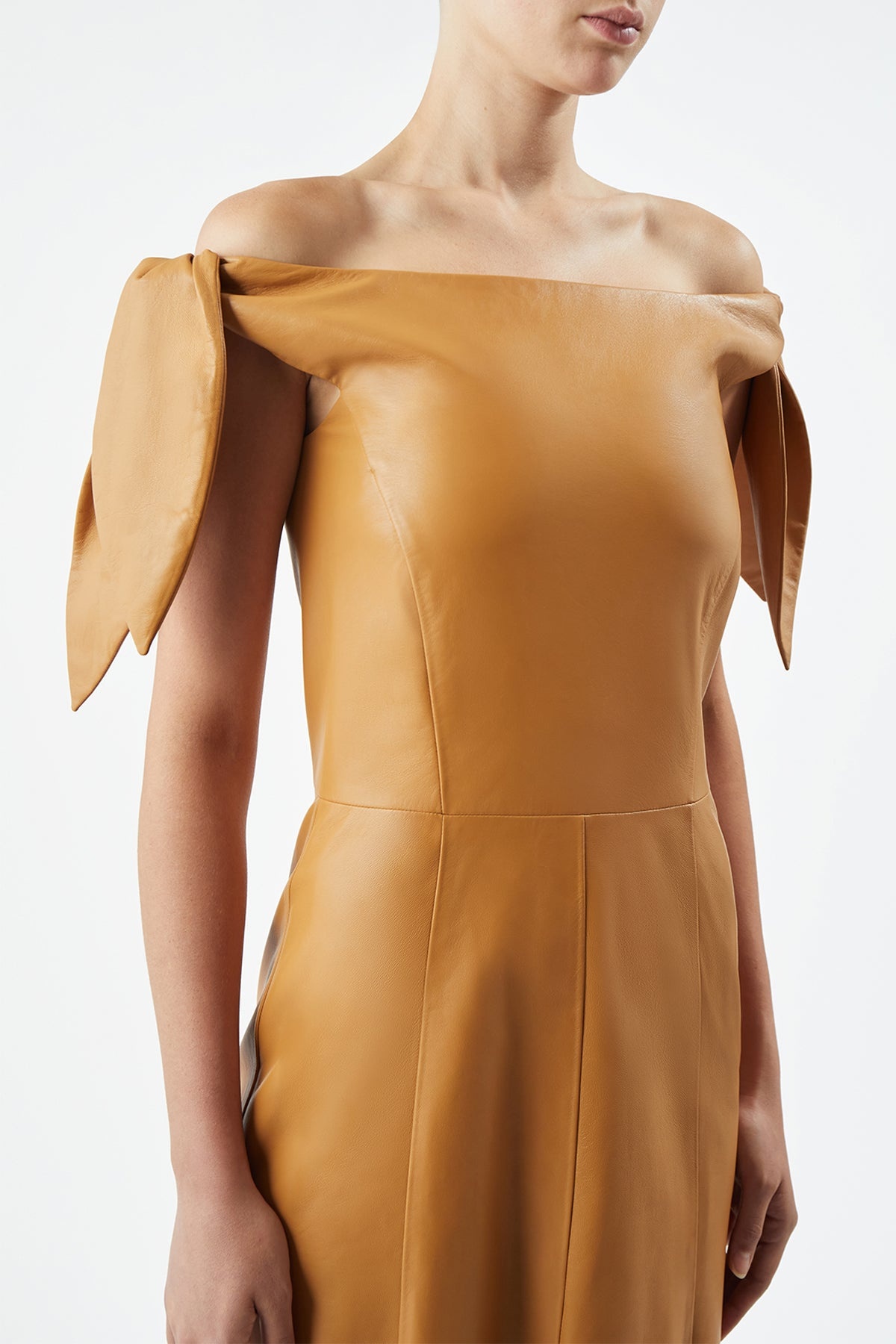 Eda Dress in Cashew Nappa Leather - 6