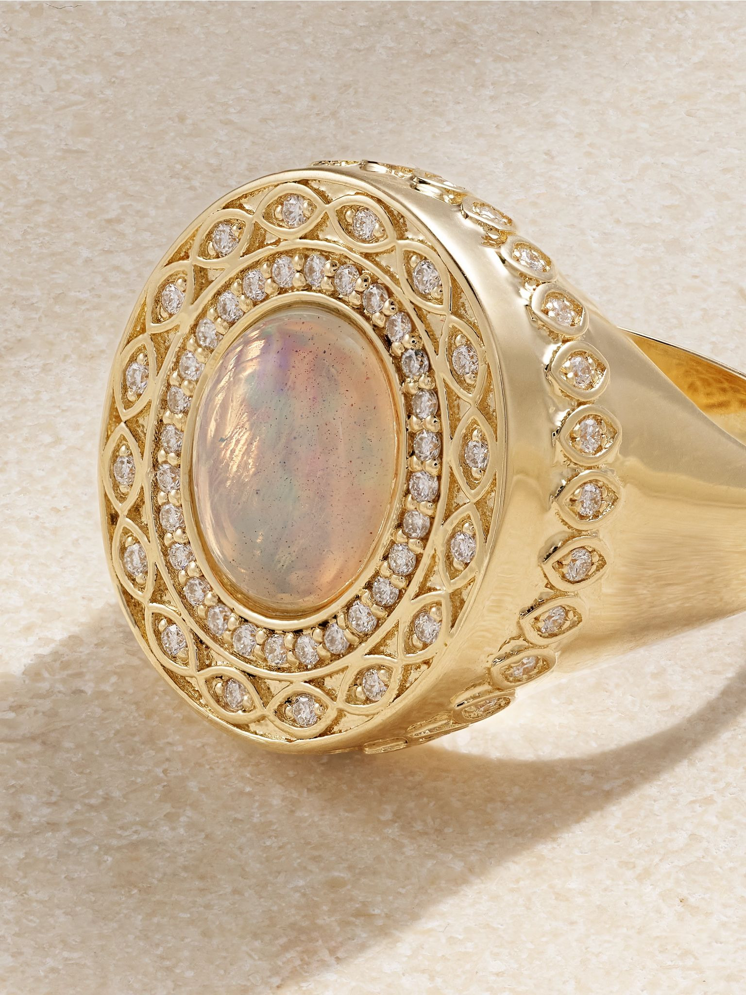 14-karat gold, opal and diamond signet ring Gold - 4