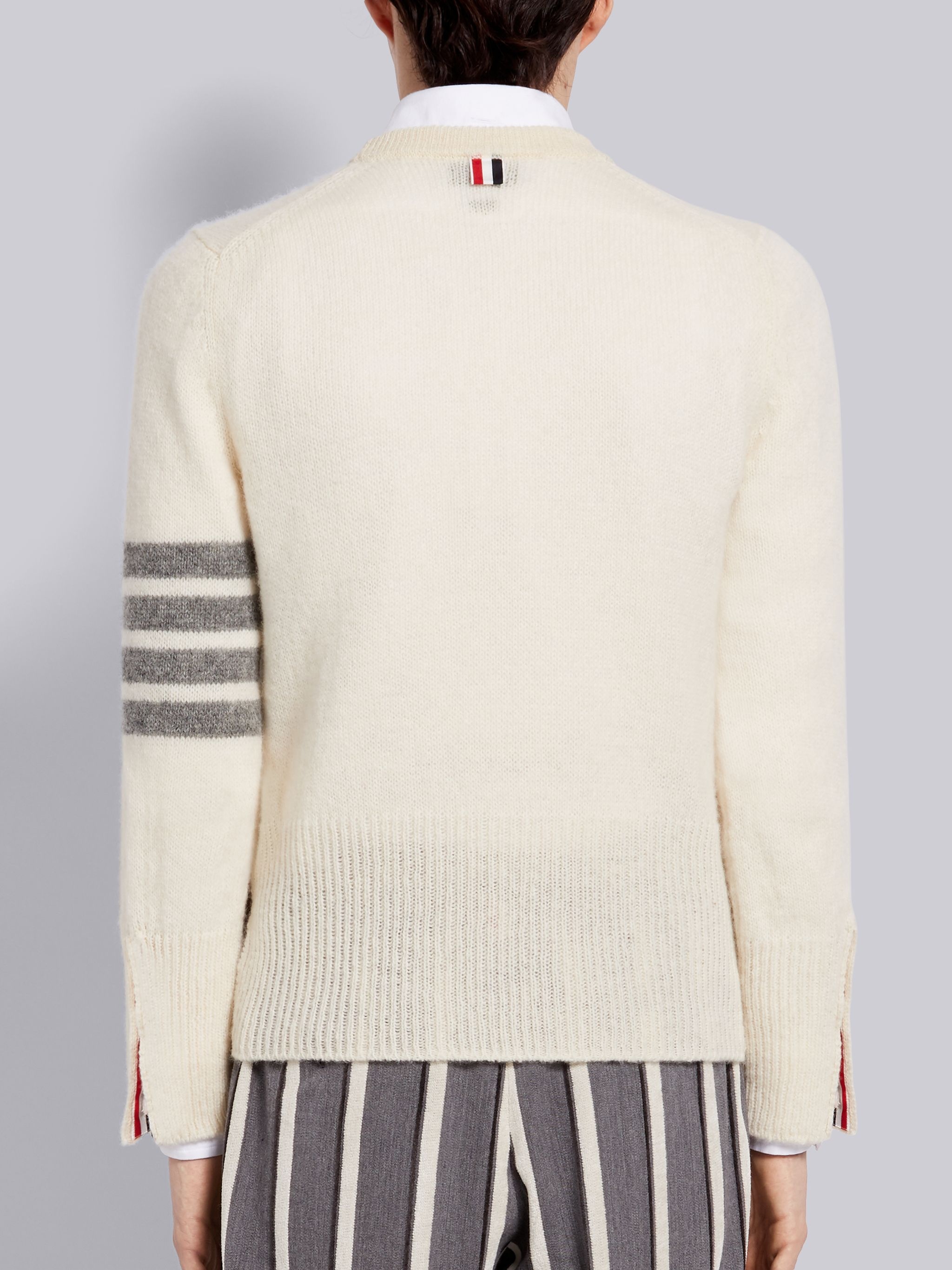 White Shetland Wool Jersey 4-Bar Classic Crew Neck Pullover - 3