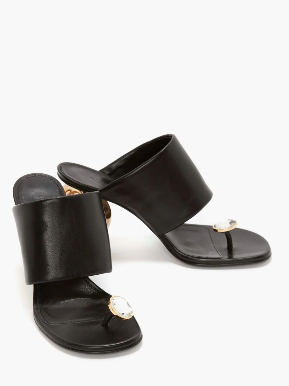 LEATHER DIAMOND CHAIN HEEL SANDAL - 2