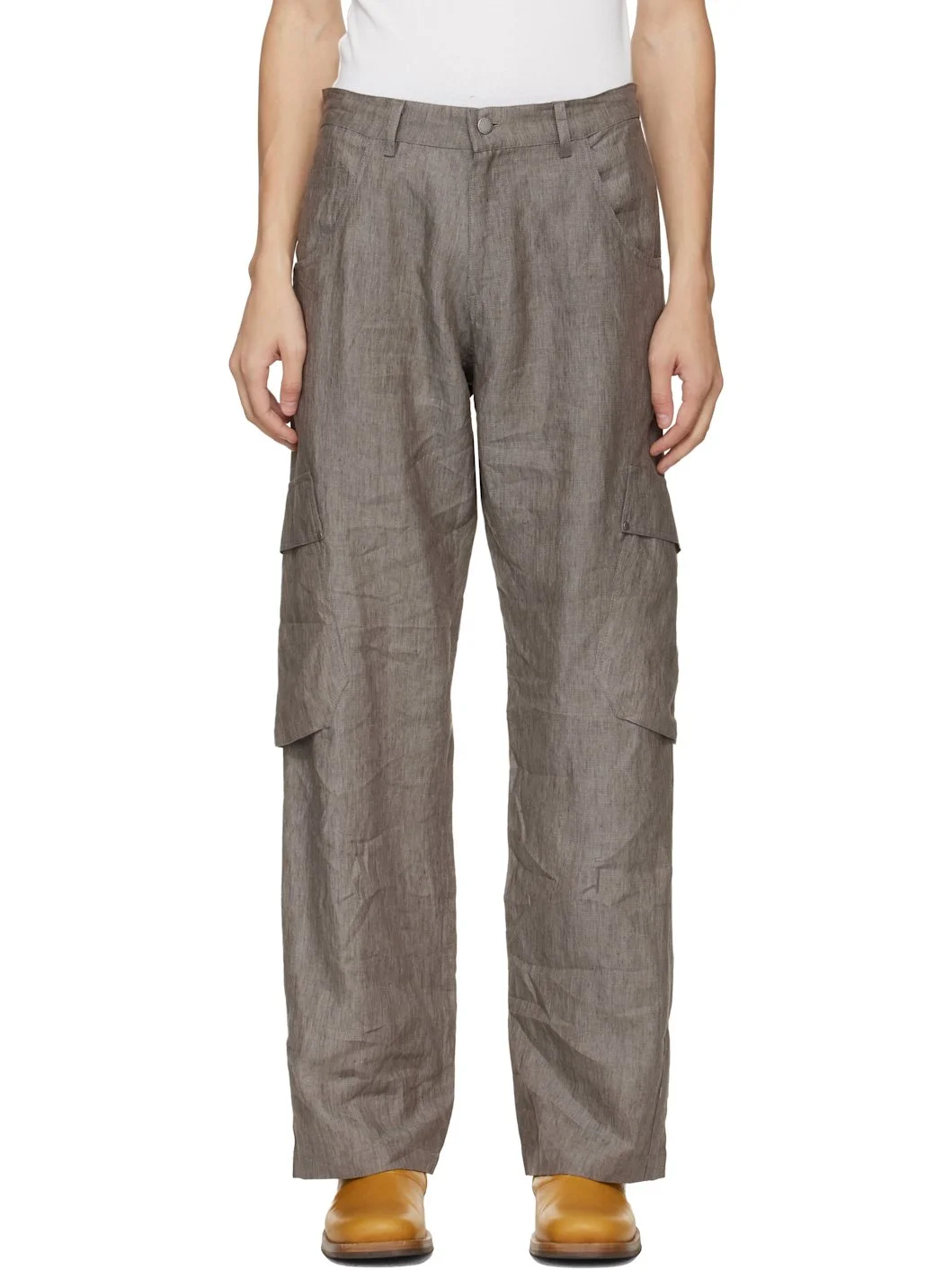 Gray Linen Cargo Pants - 1