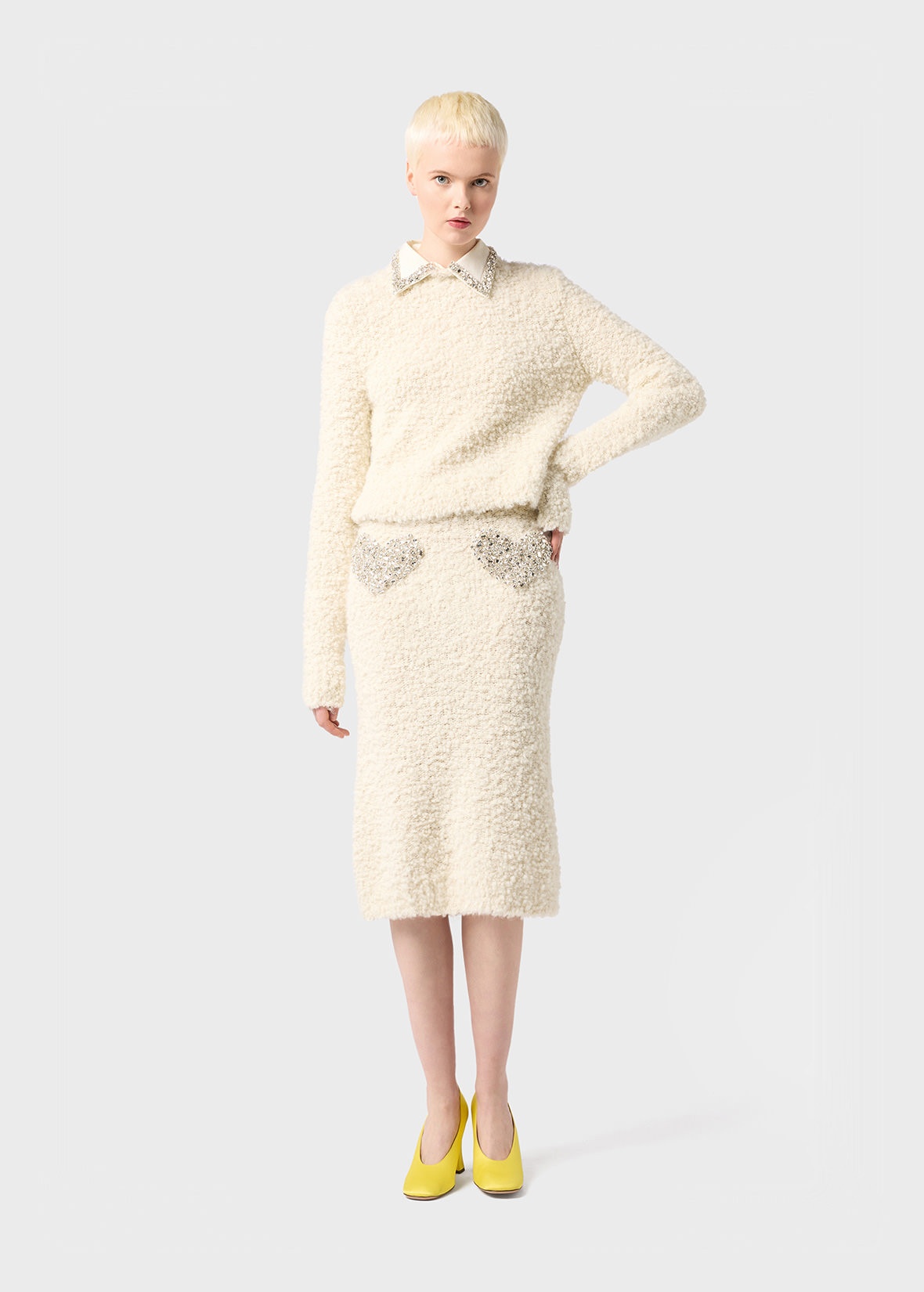 BOUCLÉ SWEATER WITH EMBROIDERED COLLAR - 2