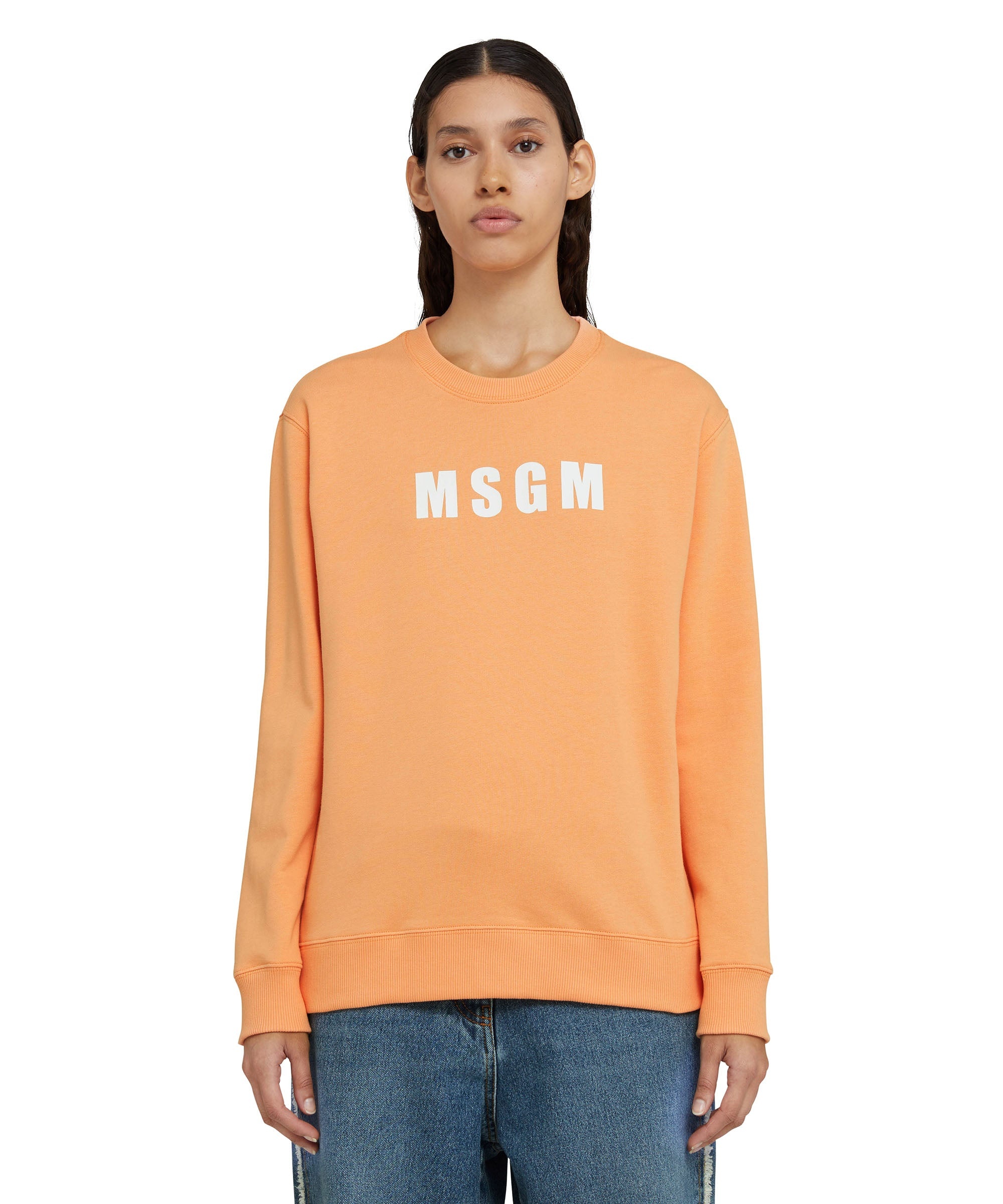 Solid color cotton crewneck sweatshirt with MSGM logo - 3