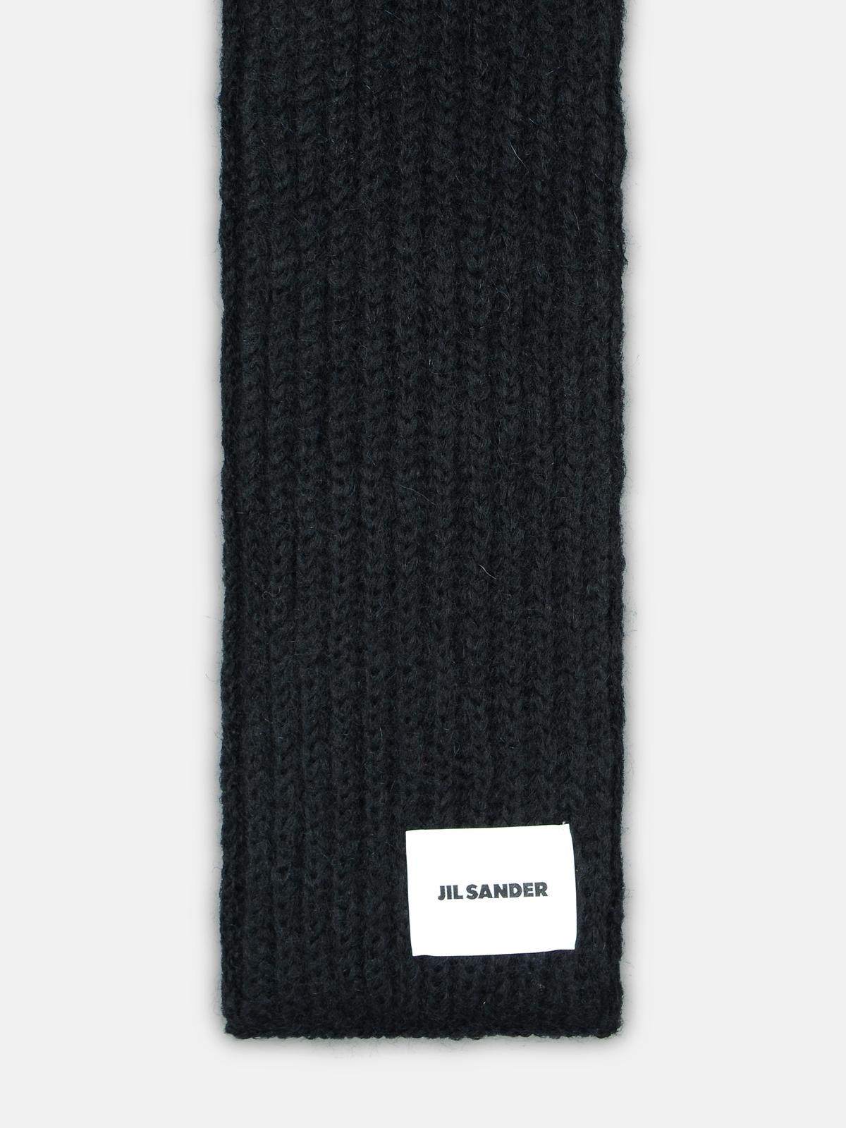 BLACK WOOL BLEND SCARF - 1