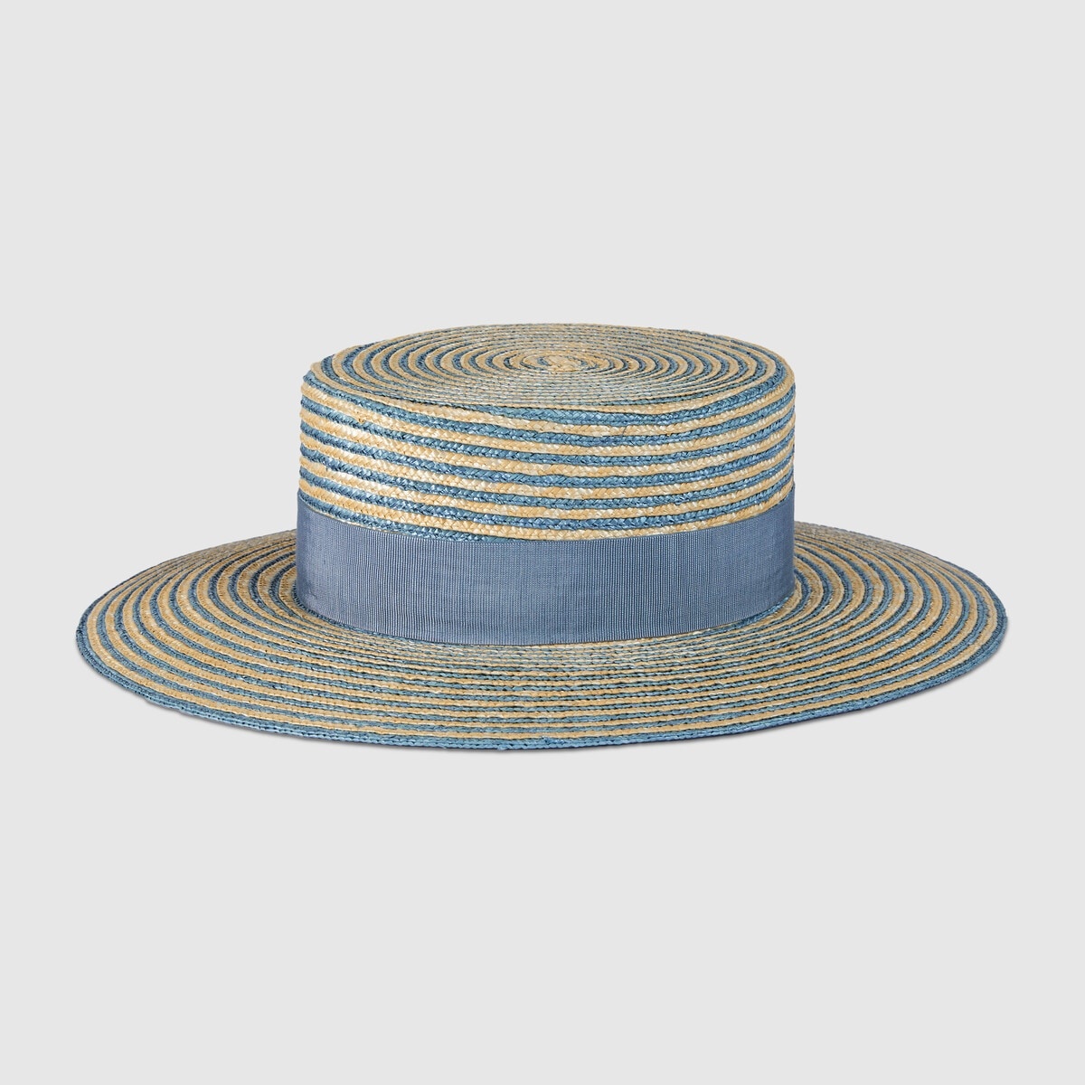 Striped raffia wide-brimmed hat - 1