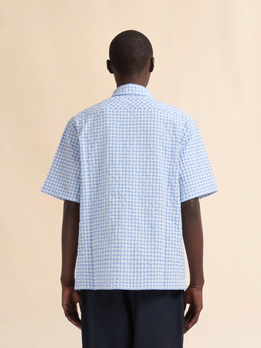 LIGHT BLUE AND WHITE SEERSUCKER CHECKED SHIRT - 3