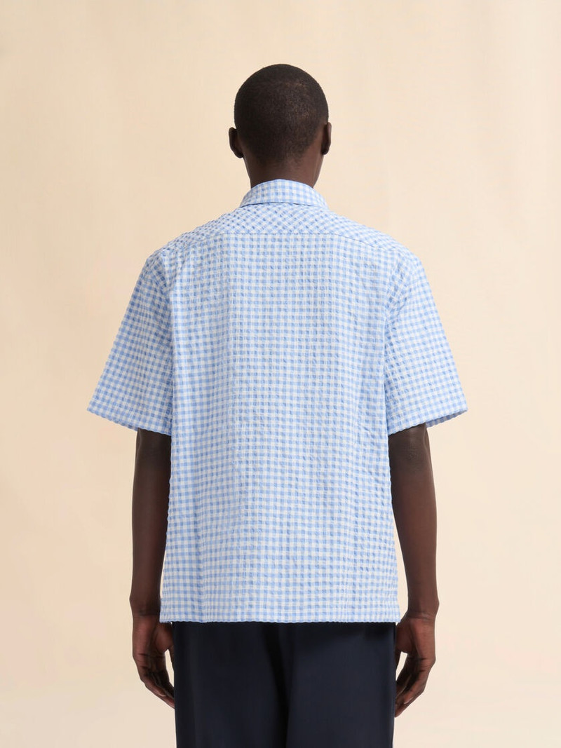 LIGHT BLUE AND WHITE SEERSUCKER CHECKED SHIRT 3