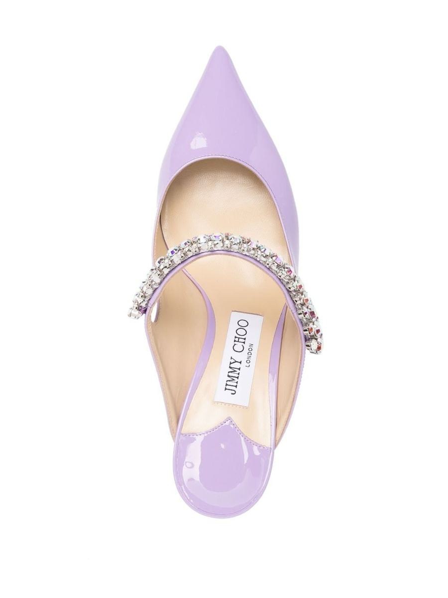 JIMMY CHOO BING 65 CRYSTAL STRAP PATENT LEATHER MULES - 4