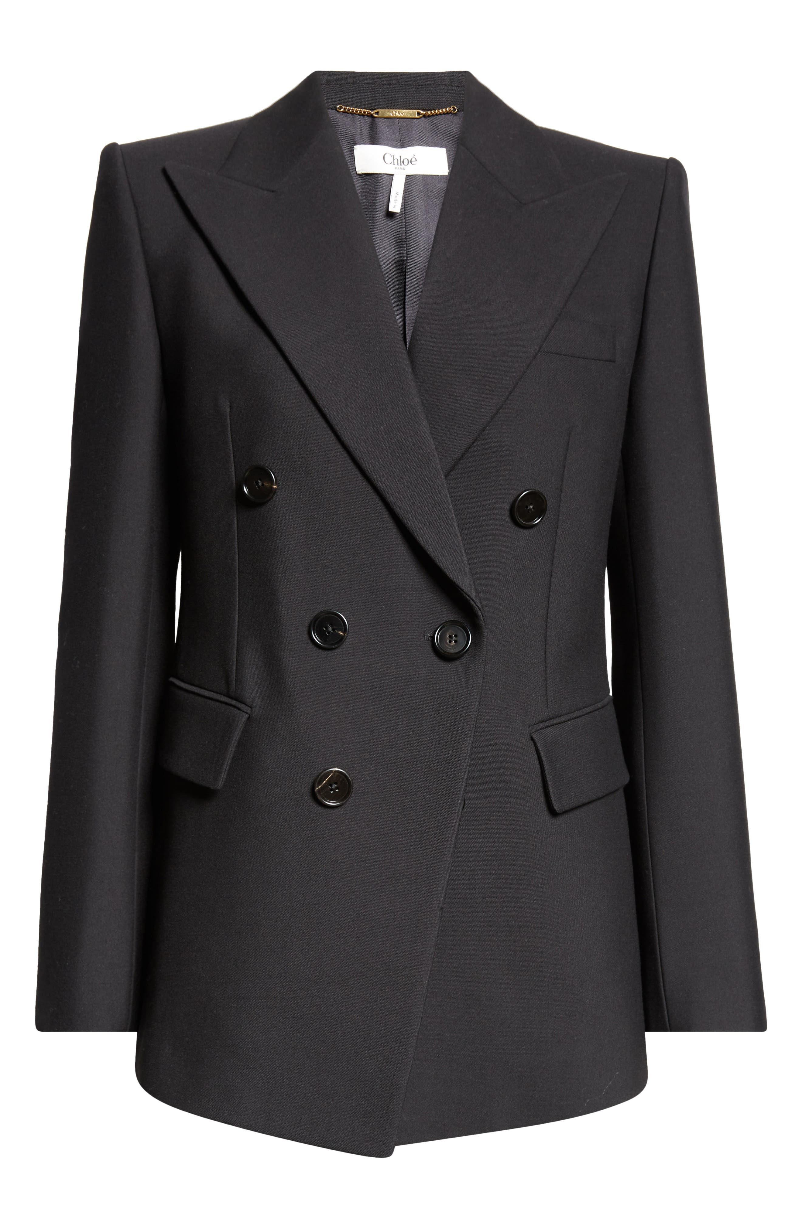 Chloé Double Breasted Virgin Wool Grain de Poudre Blazer in Black at Nordstrom - 7
