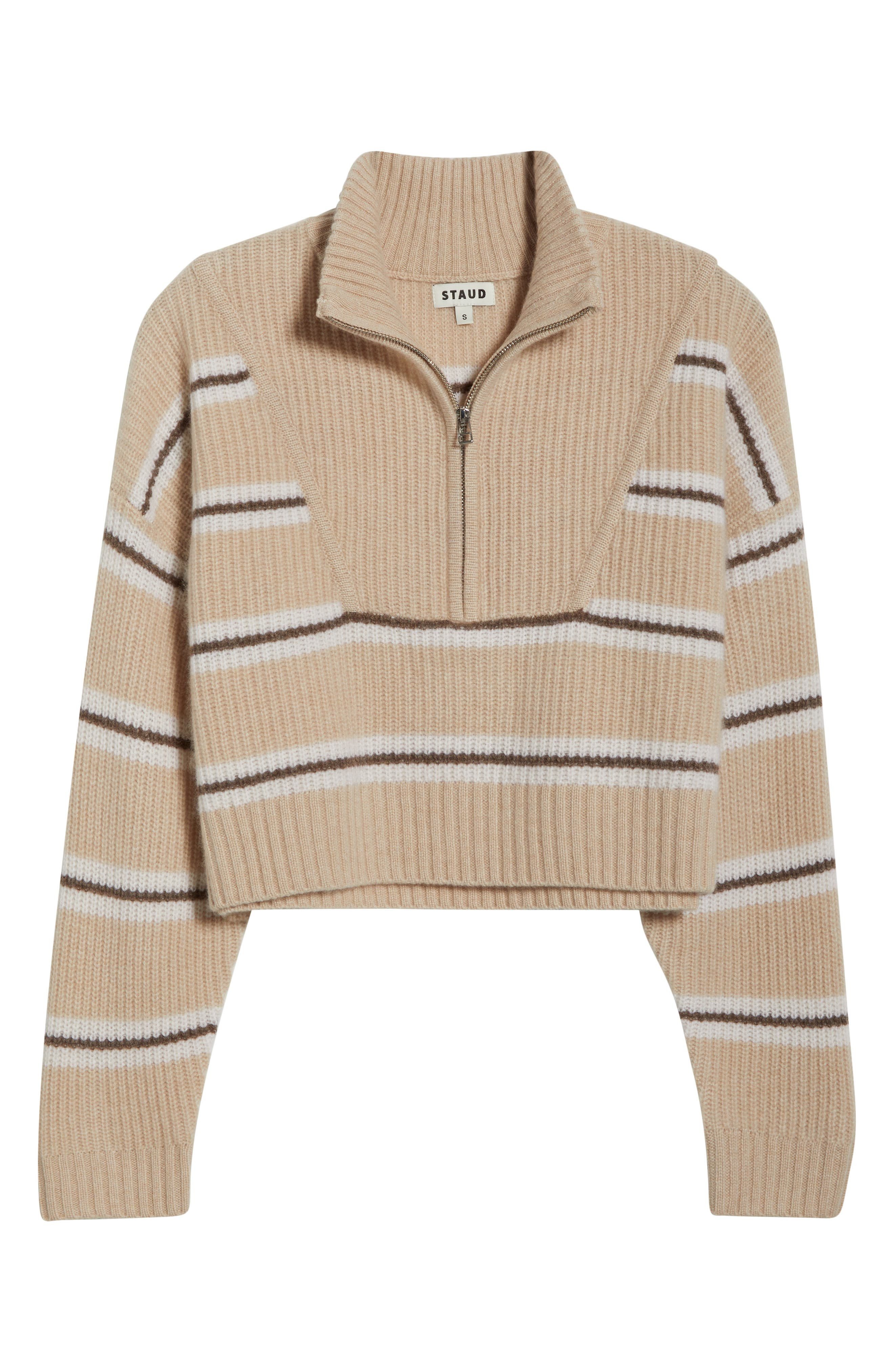 STAUD Hampton Crop Half Zip Cashmere Sweater in Whisper Stripe at Nordstrom - 5