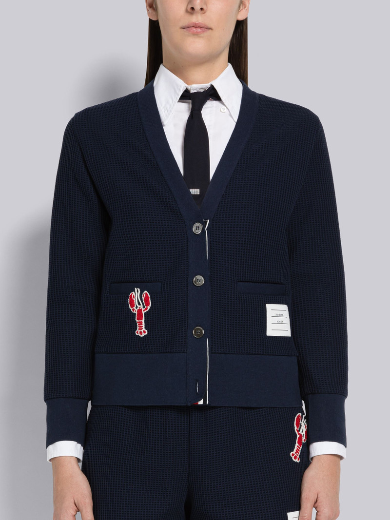 Textured Check Sequin Lobster V-Neck Cardigan 1