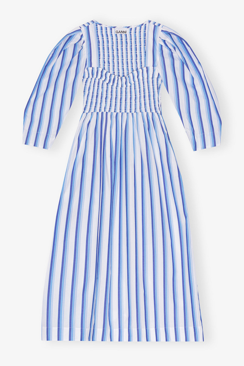 BLUE STRIPED COTTON SMOCK LONG DRESS 1