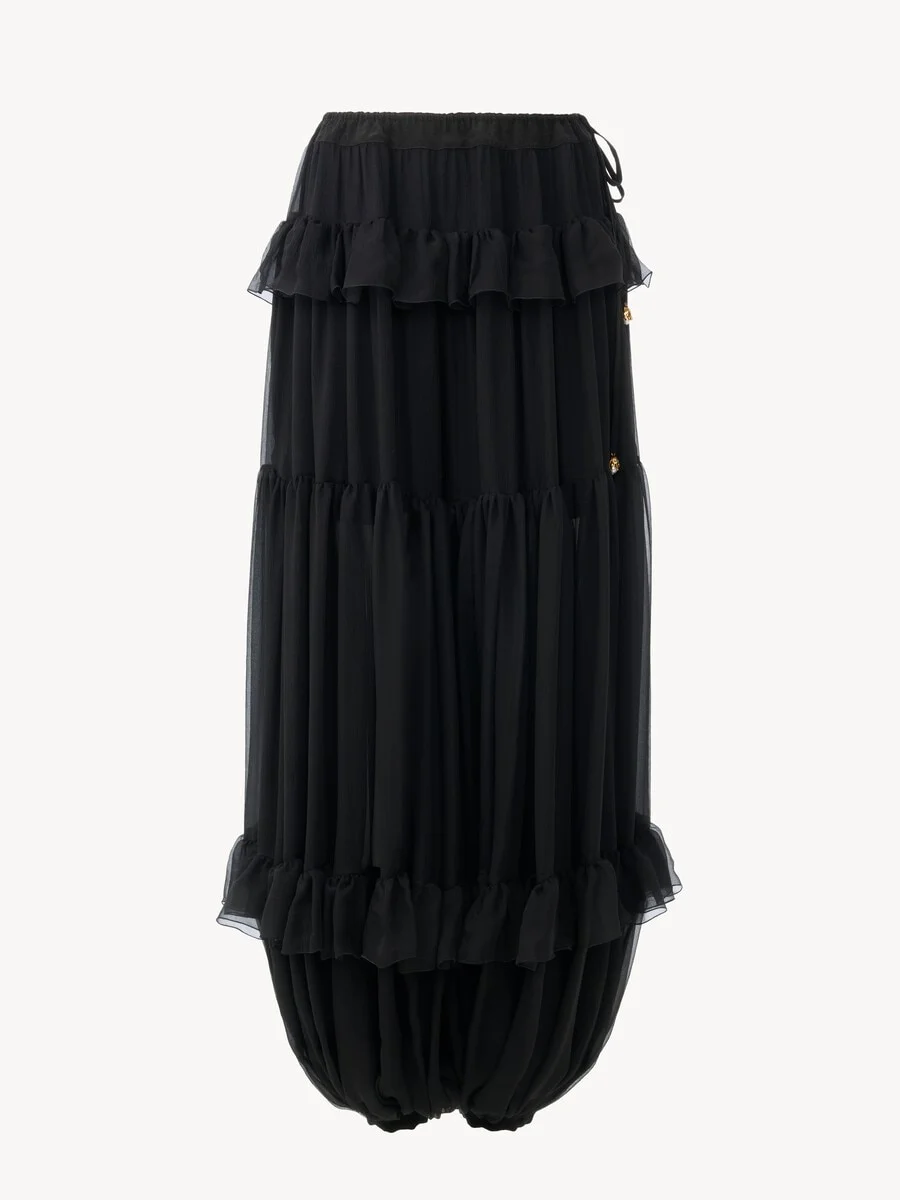 FLUID PLEATED PANTS IN SILK MOUSSELINE - 1