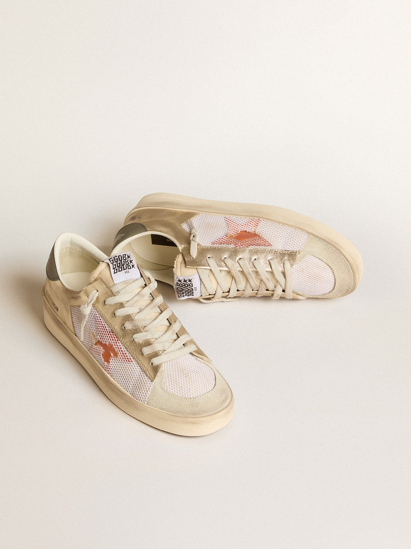 Golden Goose Stardan in white mesh with orange star and platinum leather inserts outlook