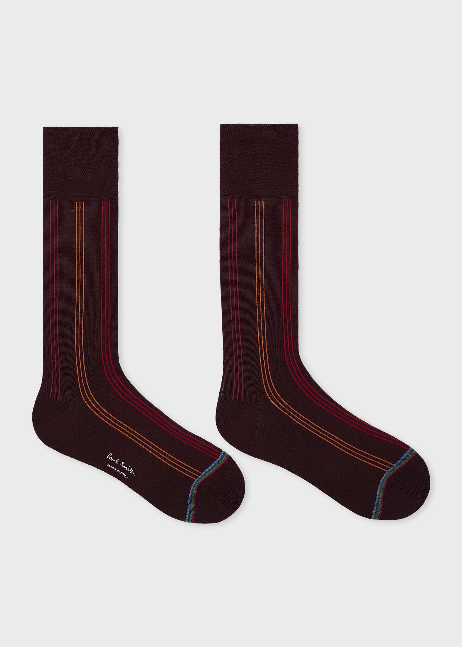 Burgundy Contrasting Stripe Socks - 2