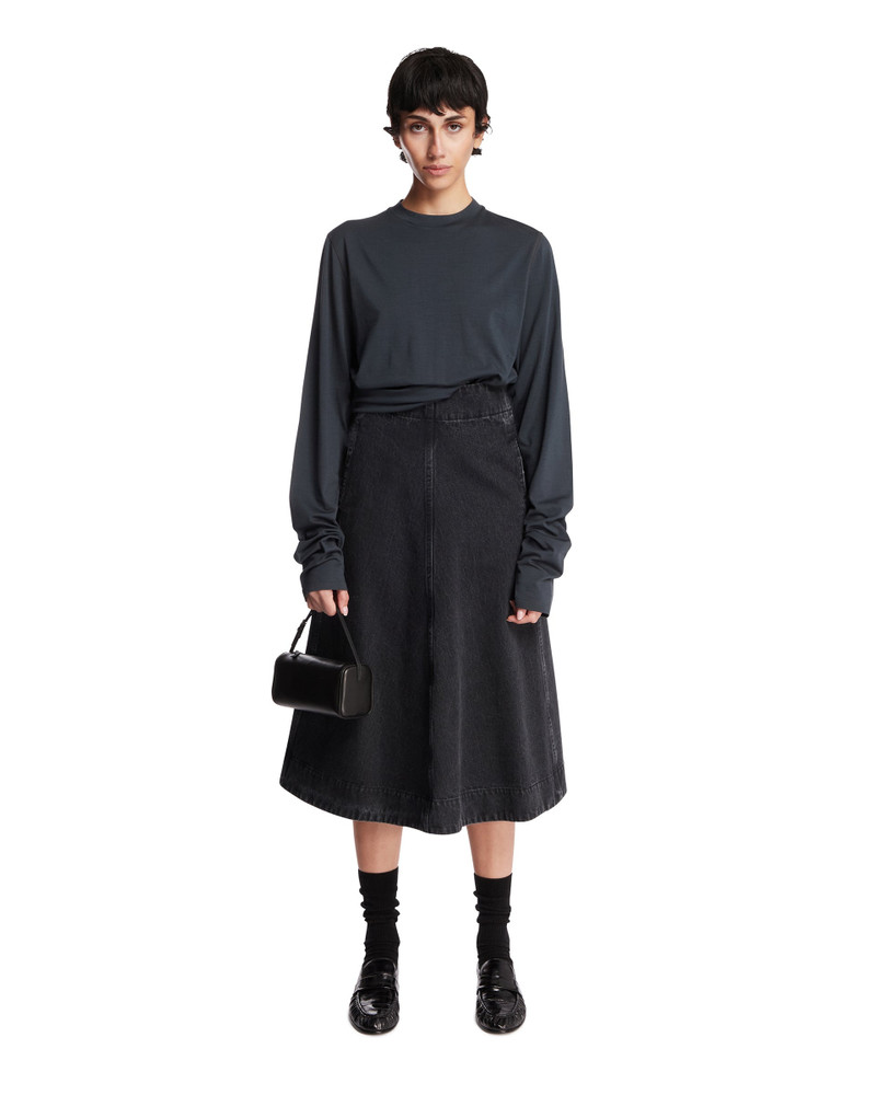 RIER Black Denim Midi Skirt outlook