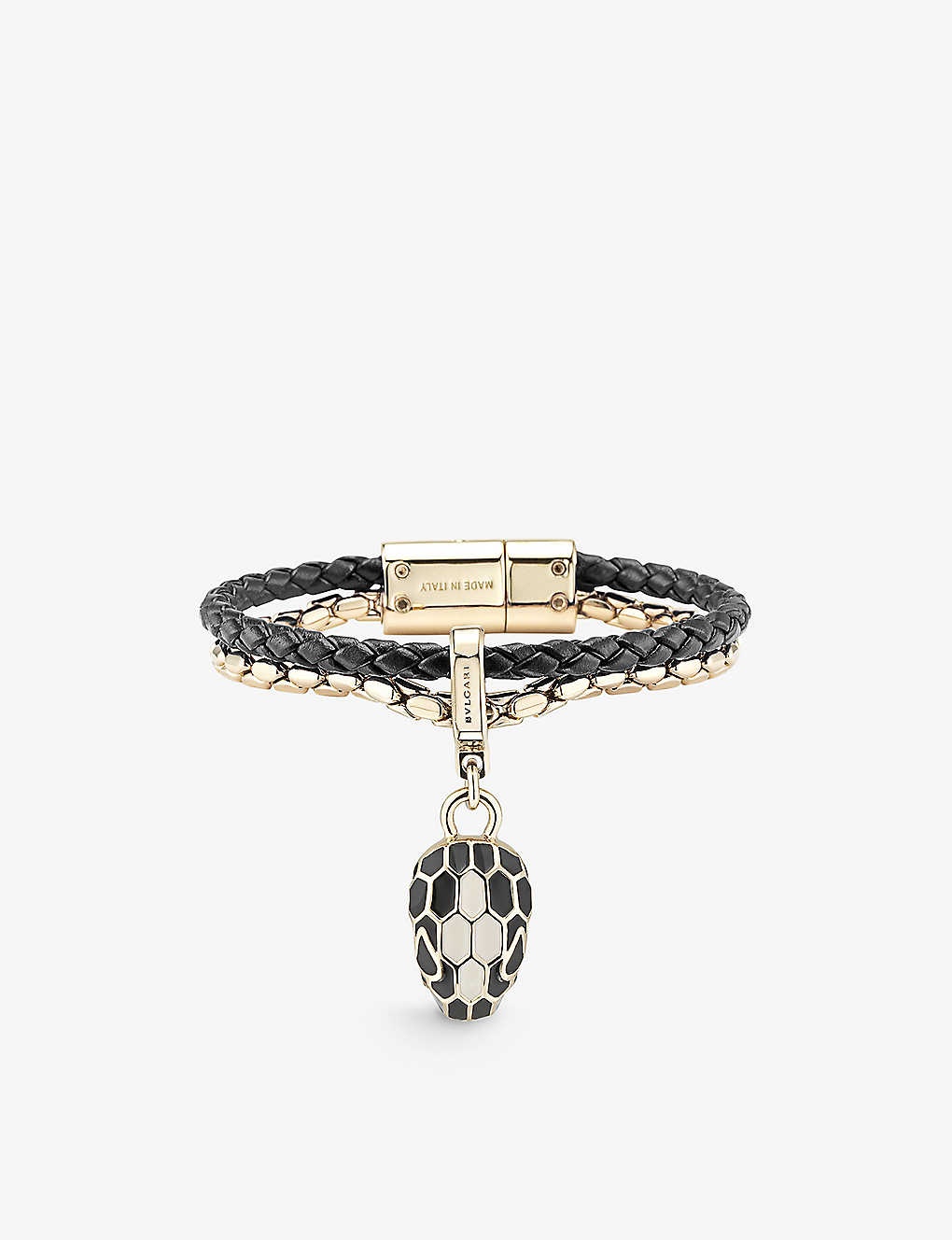 Serpenti Forever leather and yellow gold-plated brass bracelet - 1