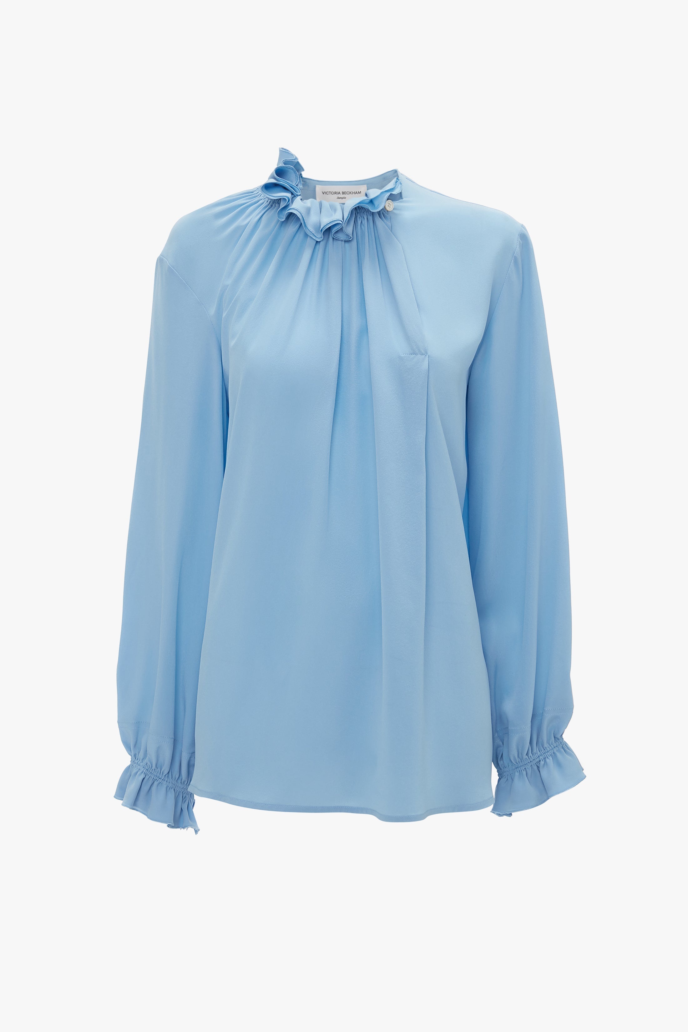 Exclusive Ruffle Neck Blouse In Cornflower Blue - 1