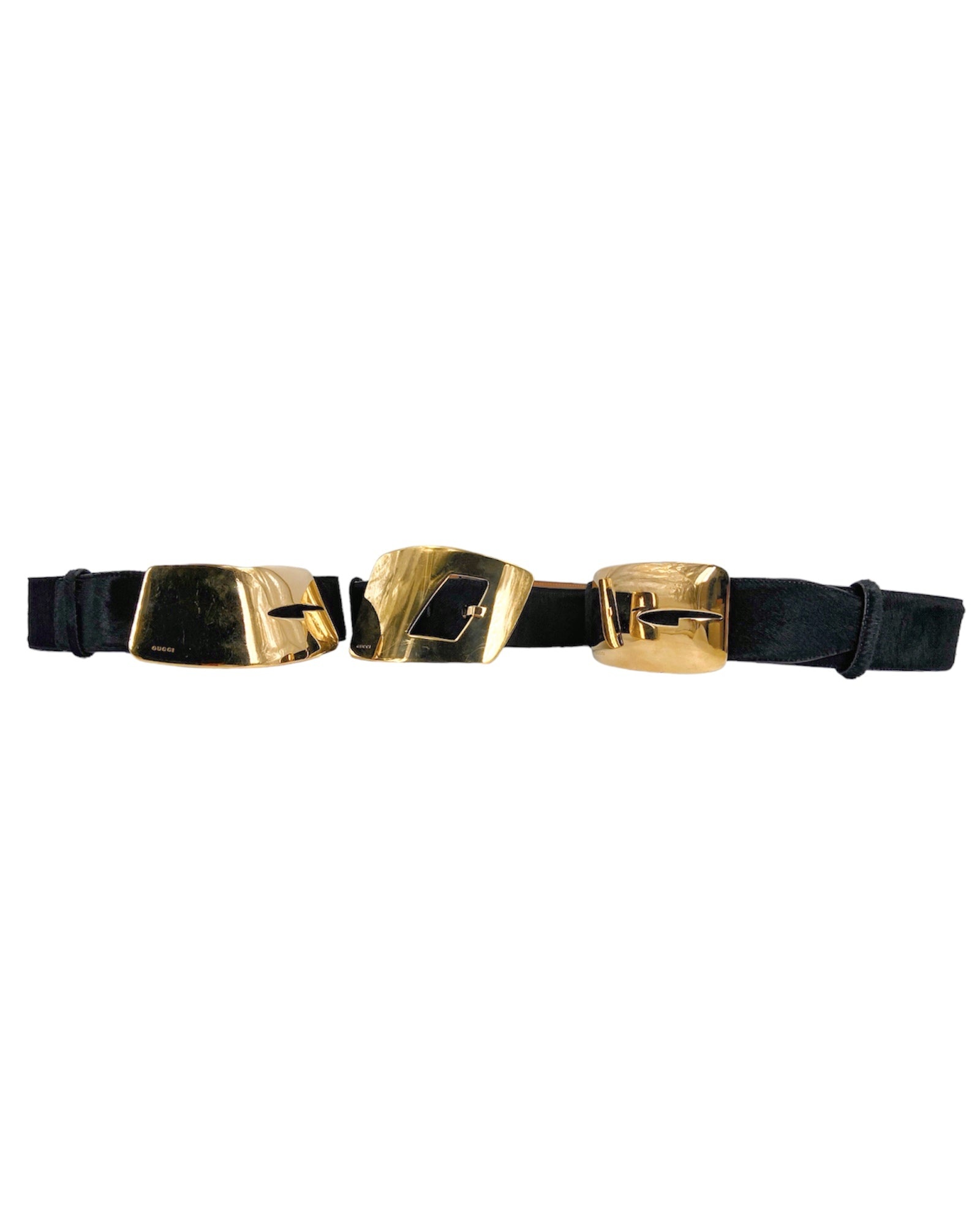 Gucci Fall 1996 Tom Ford Iconic Gold Logo Brown Pony Hair Belt 30 - 4