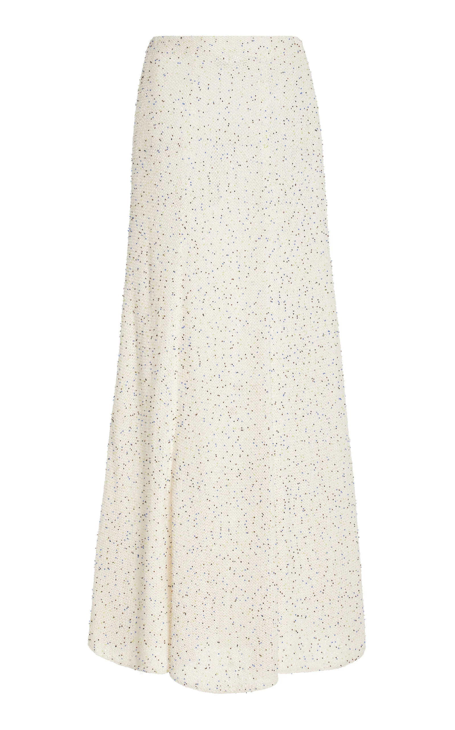 Floris Beaded Knit Silk Maxi Skirt ivory - 1