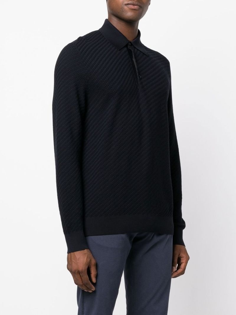knit long-sleeve polo shirt - 3