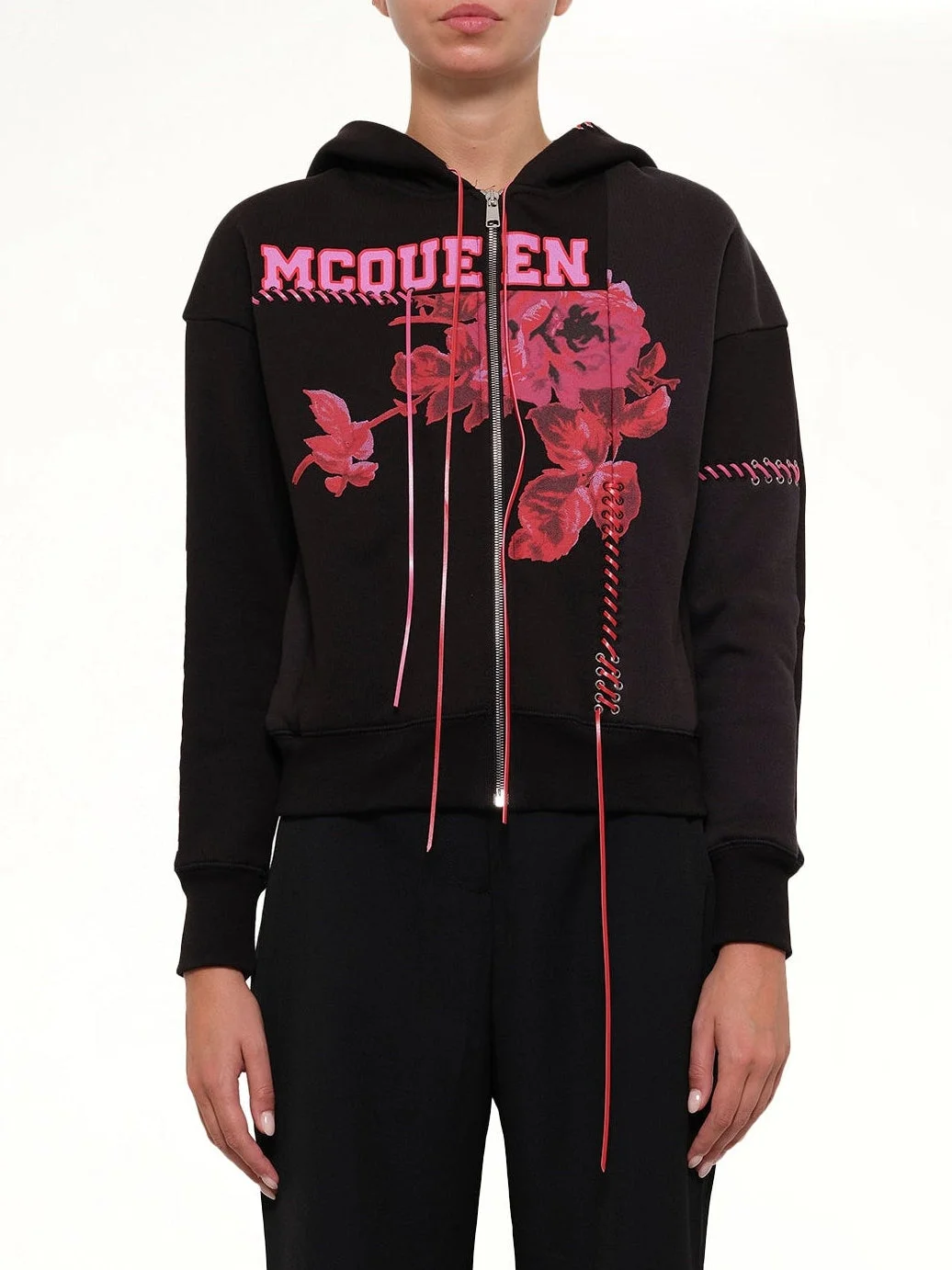 Rose Print Hoodies in Black - 1