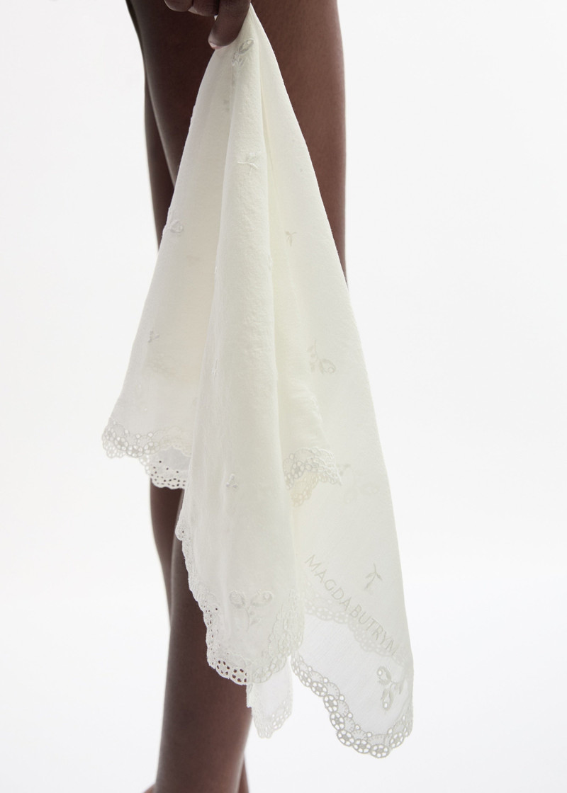 Embroidered silk-blend square scarf in white 3