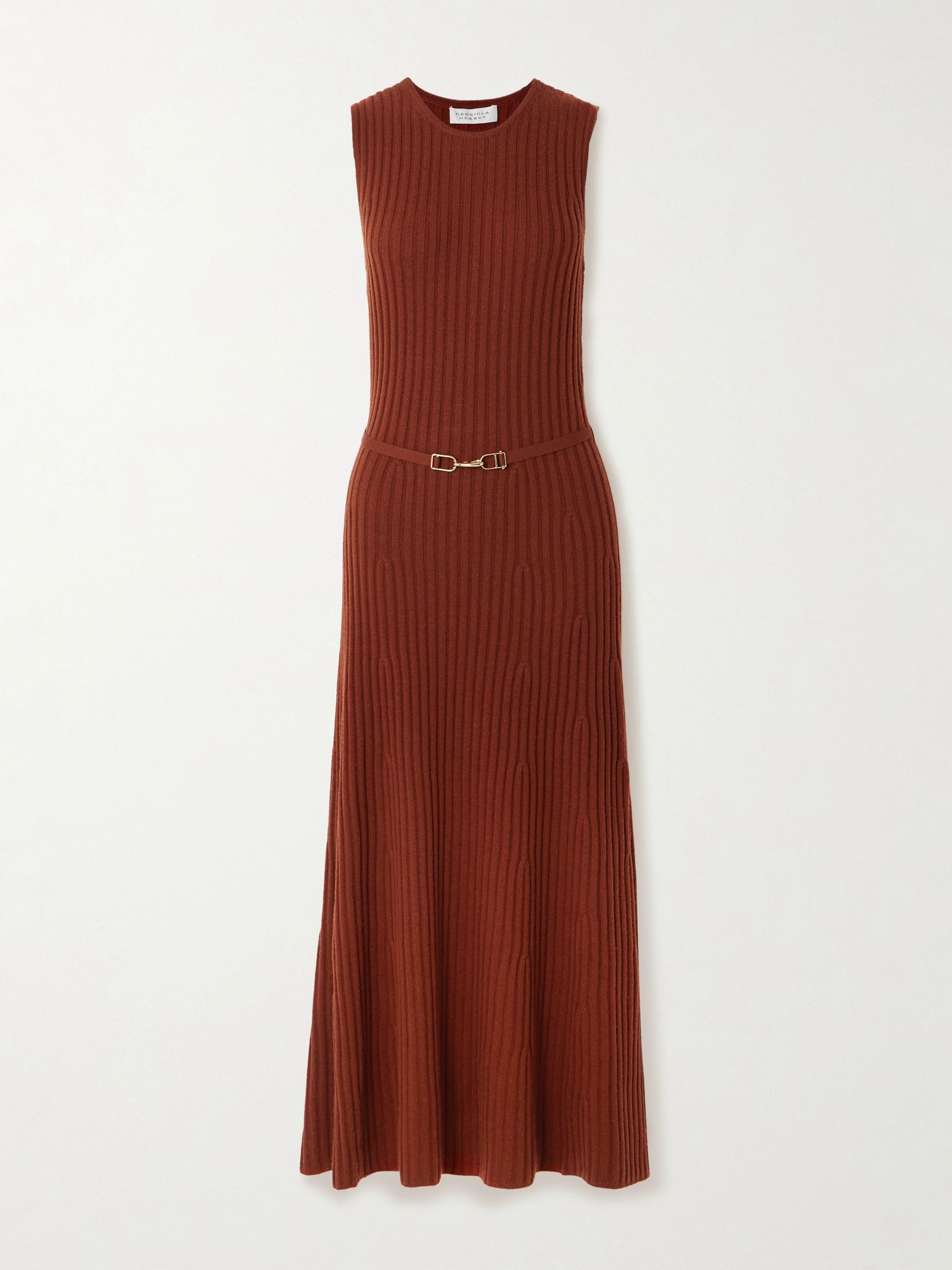 Meier belted ribbed wool and cashmere-blend midi dress Burgundy - 1