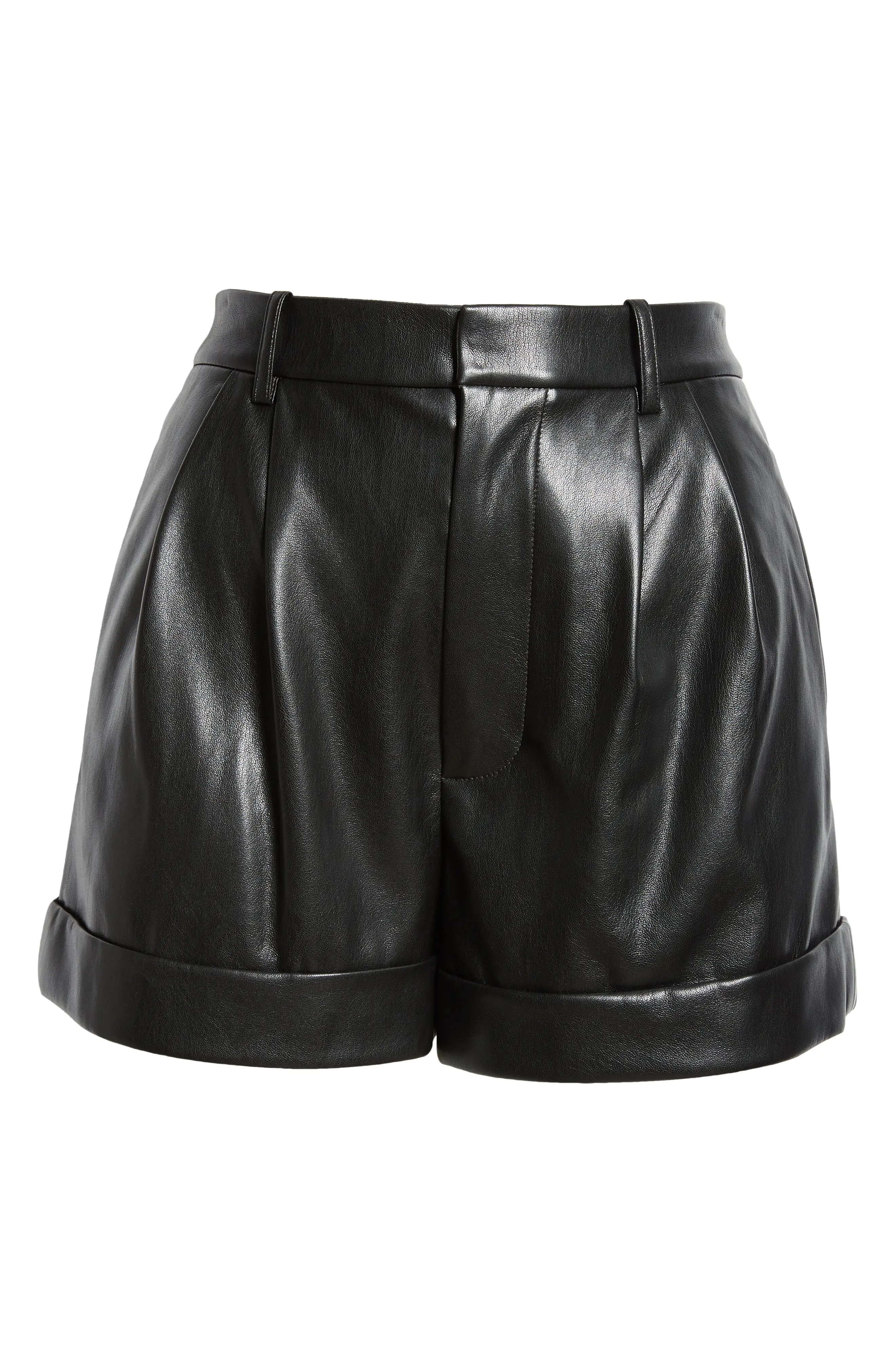 Conry Pleated Cuff Hem Faux Leather Shorts - 6