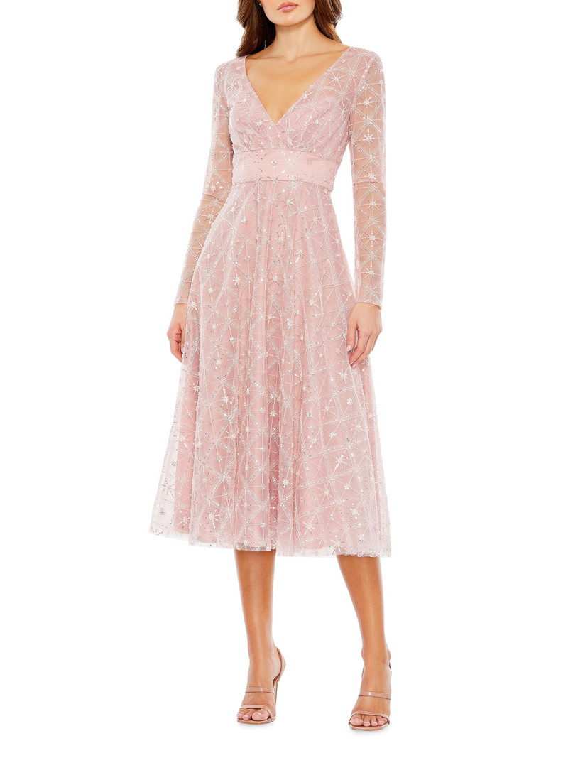 Women's Embellished Mesh Midi-Dress - Rose 1
